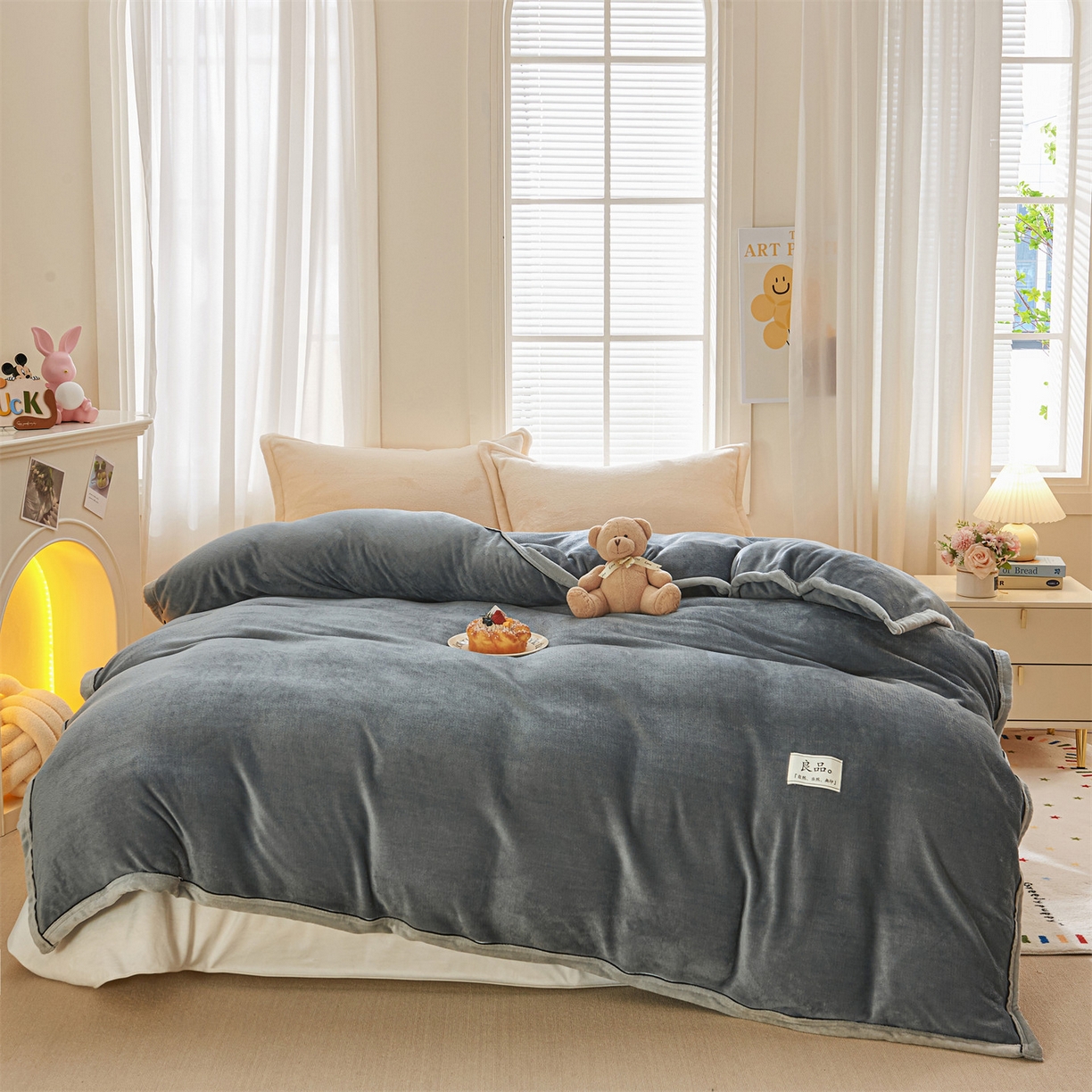 91家纺网 家纺一手货源 找家纺 天之澜家纺 2025新款多功能牛奶绒单被套盖毯（不含被芯） 烟灰
