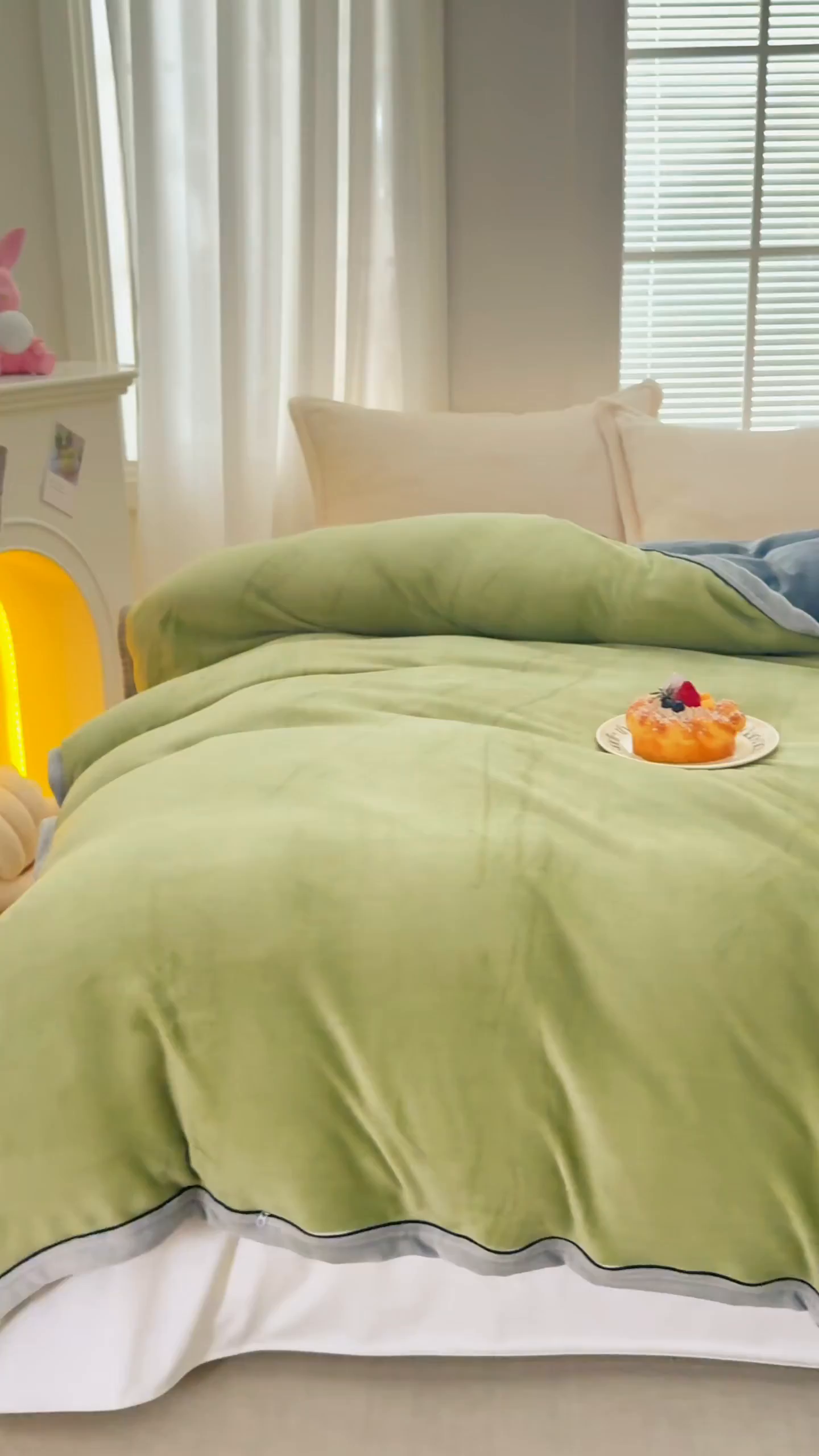 91家纺网 家纺一手货源 找家纺 天之澜家纺 2025新款多功能牛奶绒单被套盖毯（不含被芯） 豆绿