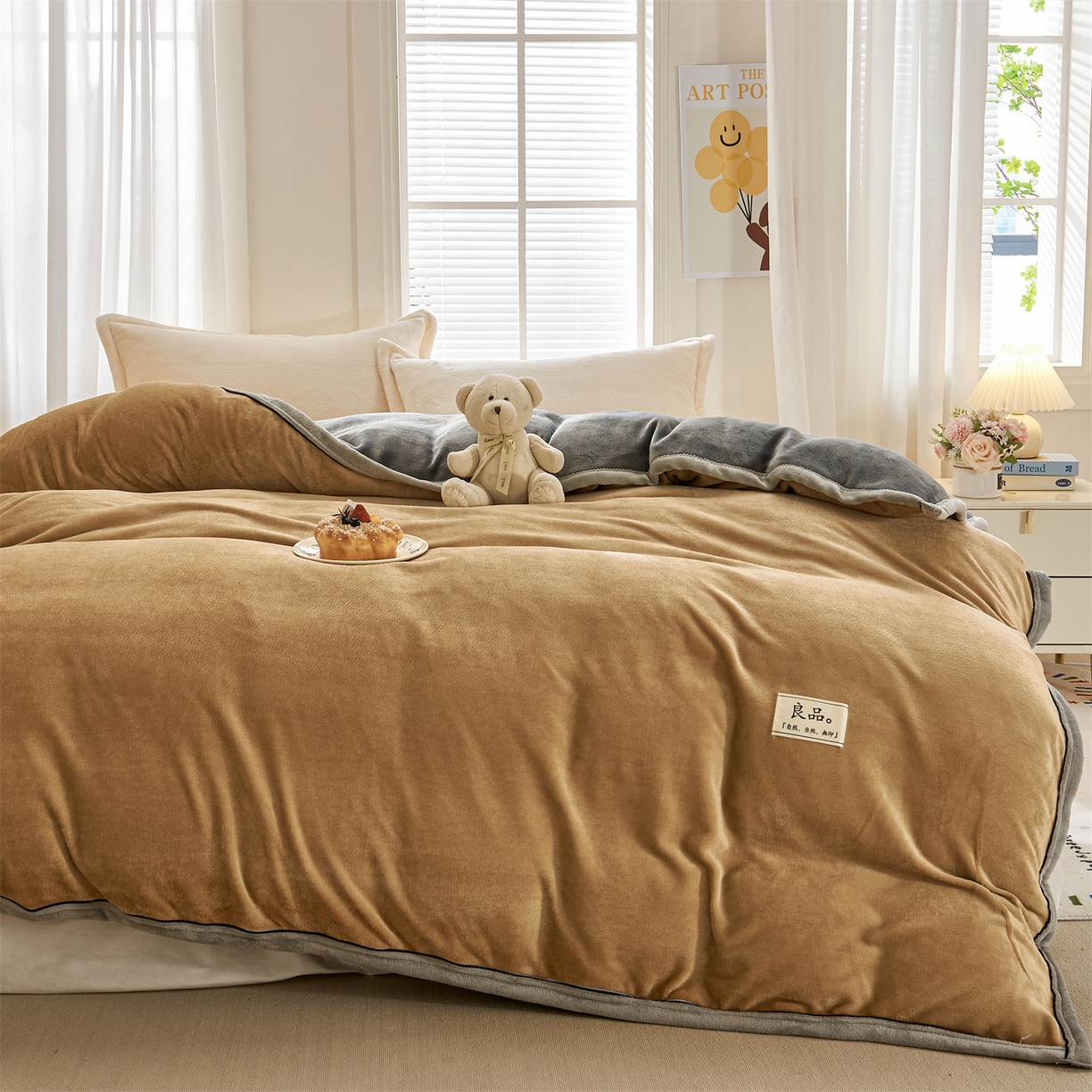 91家纺网 家纺一手货源 找家纺 天之澜家纺 2025新款多功能牛奶绒单被套盖毯（不含被芯） 卡其