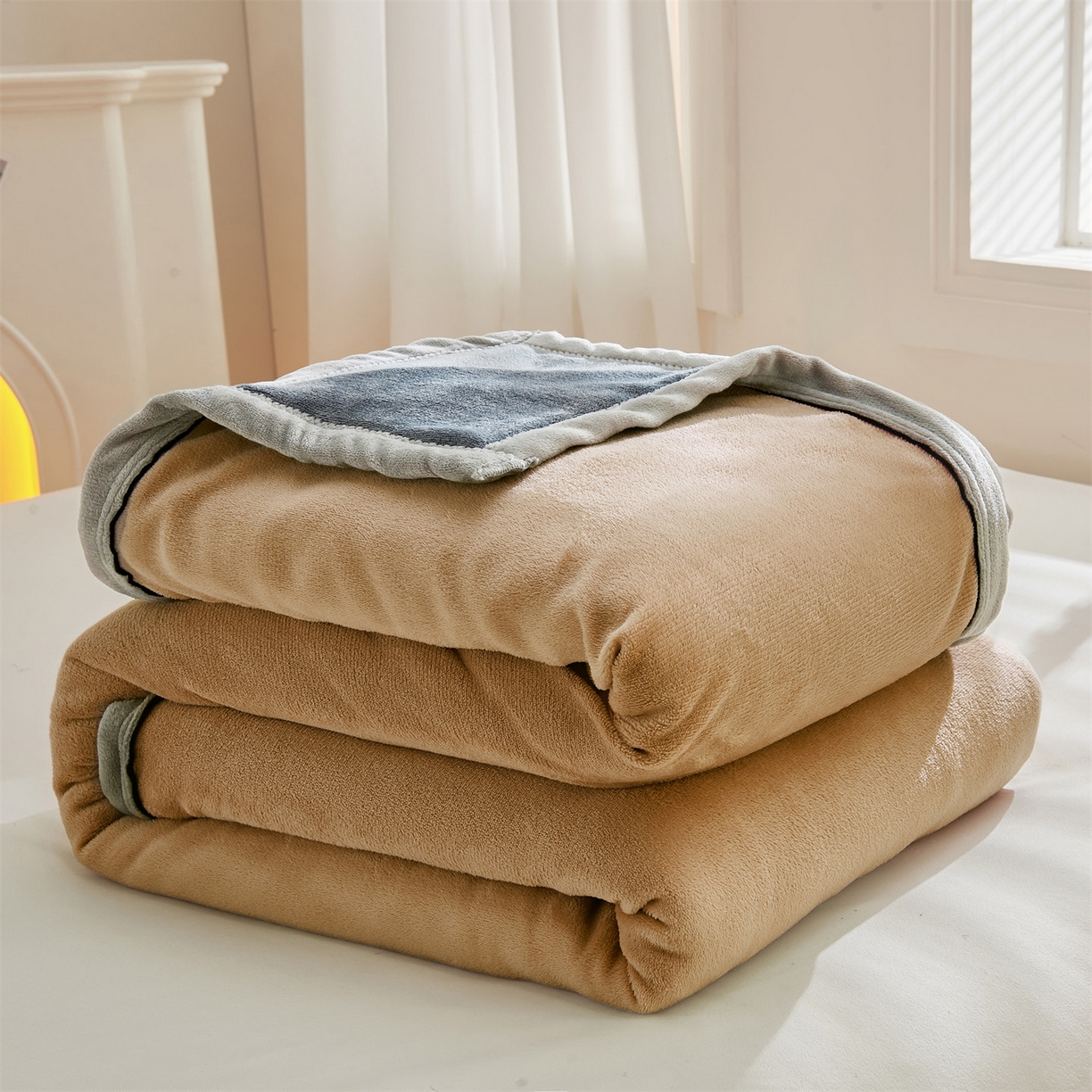 91家纺网 家纺一手货源 找家纺 天之澜家纺 2025新款多功能牛奶绒单被套盖毯（不含被芯） 卡其