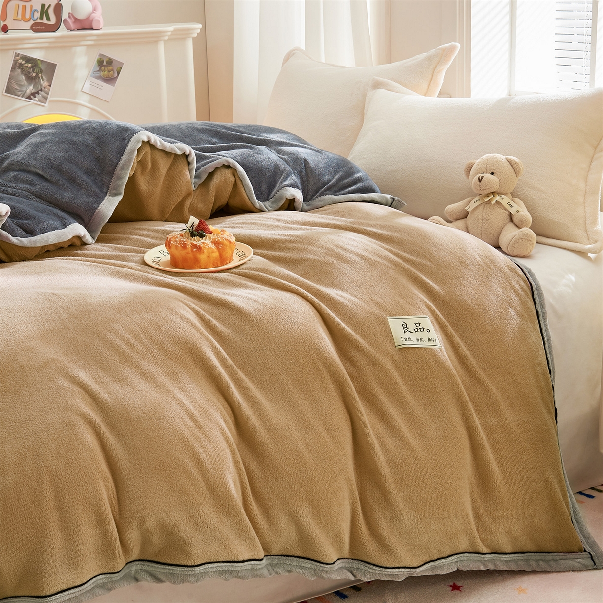91家纺网 家纺一手货源 找家纺 天之澜家纺 2025新款多功能牛奶绒单被套盖毯（不含被芯） 卡其