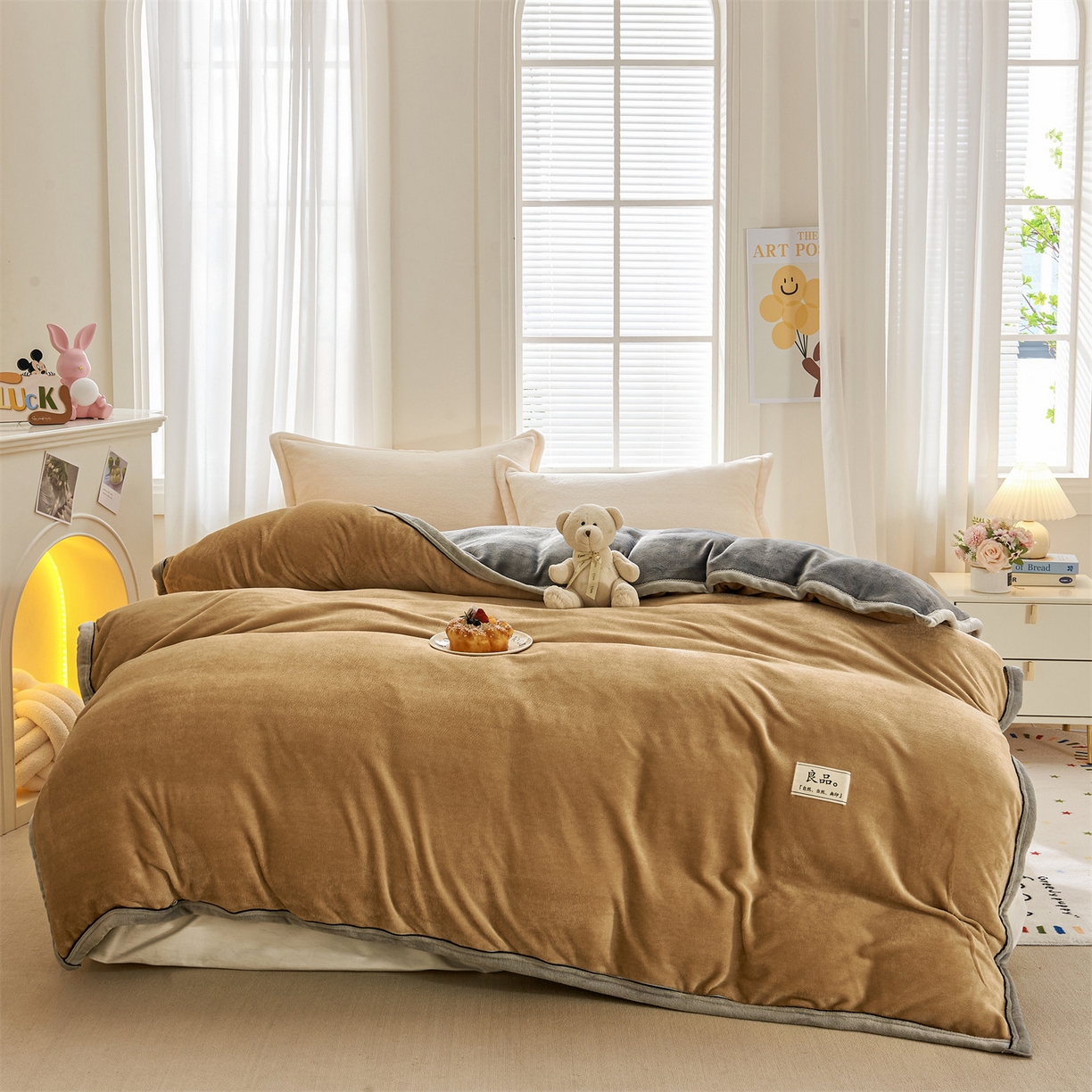 91家纺网 家纺一手货源 找家纺 天之澜家纺 2025新款多功能牛奶绒单被套盖毯（不含被芯） 卡其