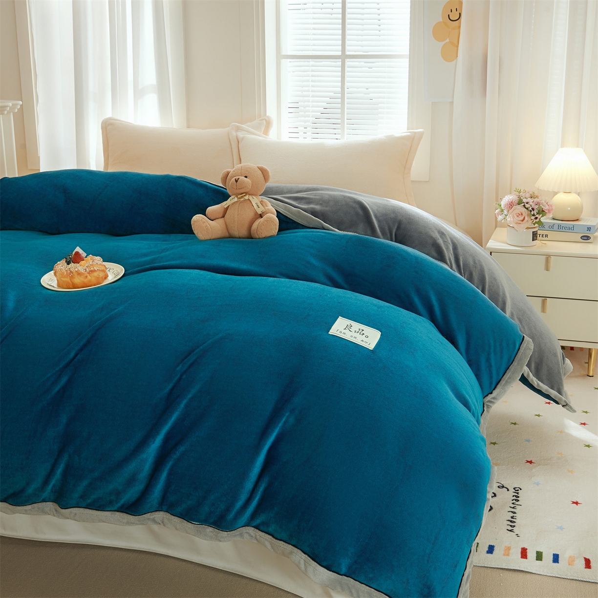 91家纺网 家纺一手货源 找家纺 天之澜家纺 2025新款多功能牛奶绒单被套盖毯（不含被芯） 墨玉蓝