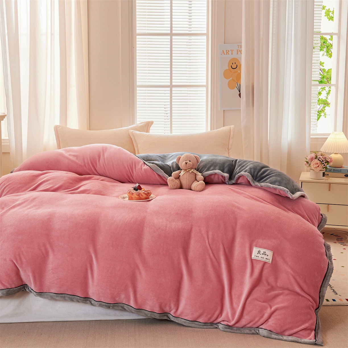 91家纺网 家纺一手货源 找家纺 天之澜家纺 2025新款多功能牛奶绒单被套盖毯（不含被芯） 胭脂粉