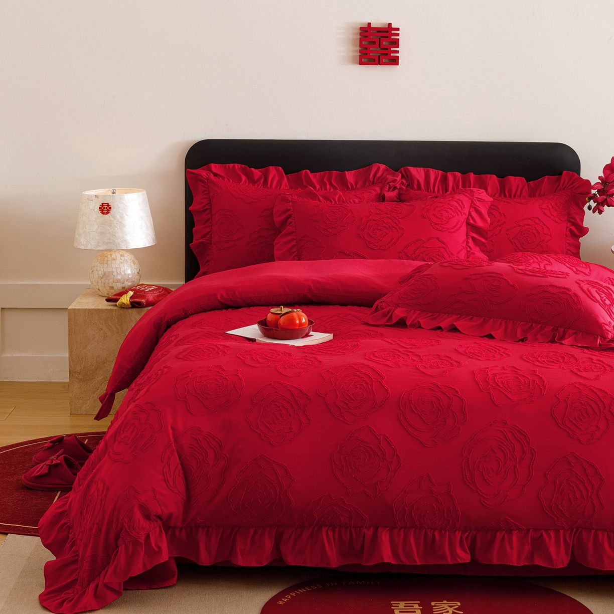 91家纺网 家纺一手货源 找家纺 （总）千希家纺 2025新款加厚斜纹剪花工艺婚庆四件套（提供买家秀）