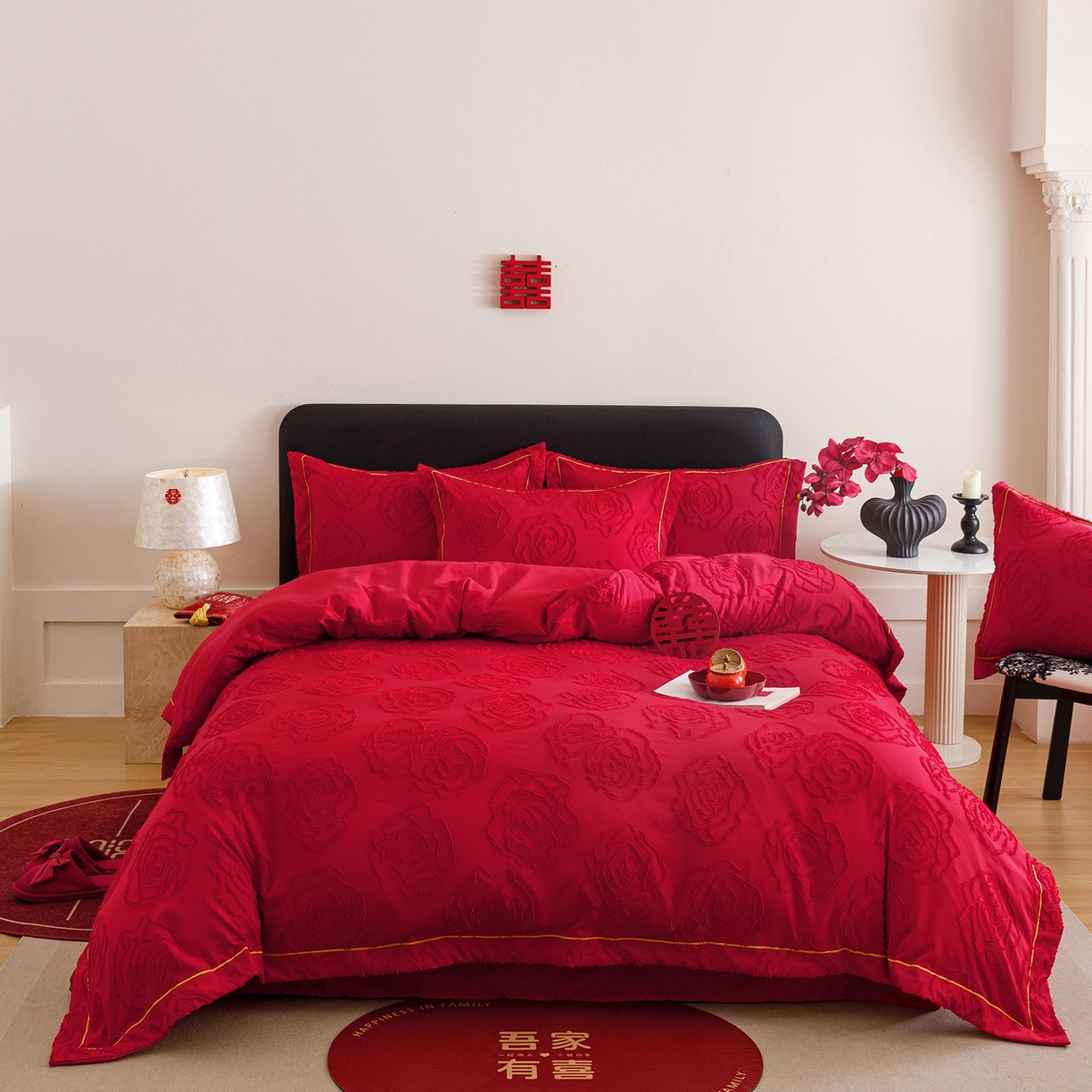 91家纺网 家纺一手货源 找家纺 千希家纺 2025新款加厚斜纹剪花工艺婚庆四件套（提供买家秀） 真爱永恒