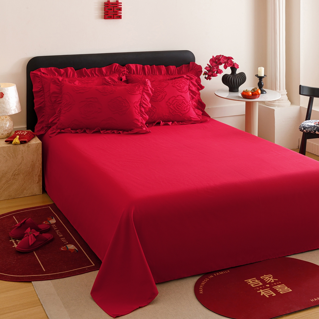 91家纺网 家纺一手货源 找家纺 （总）千希家纺 2025新款加厚斜纹剪花工艺婚庆四件套（提供买家秀）