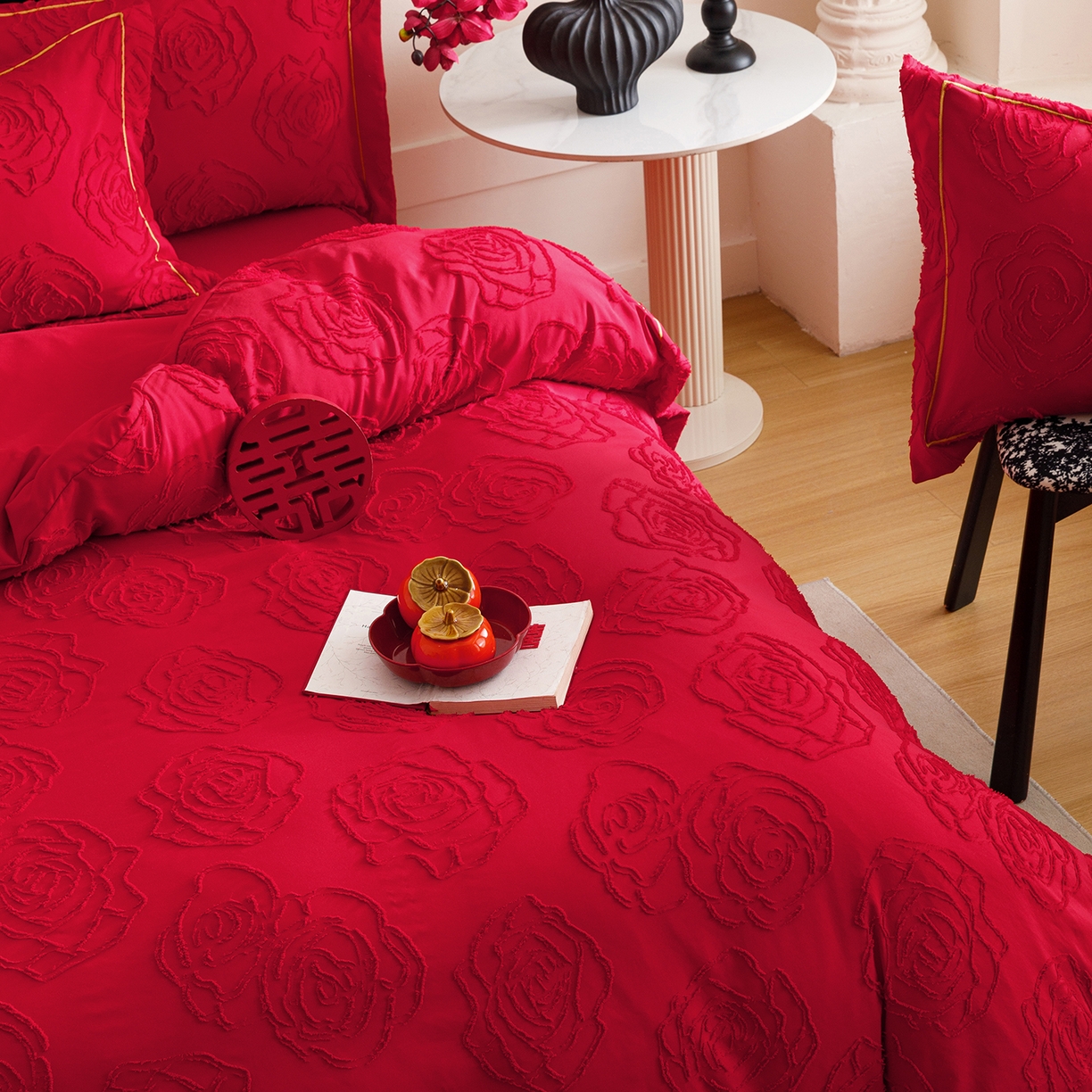 91家纺网 家纺一手货源 找家纺 千希家纺 2025新款加厚斜纹剪花工艺婚庆四件套（提供买家秀） 真爱永恒