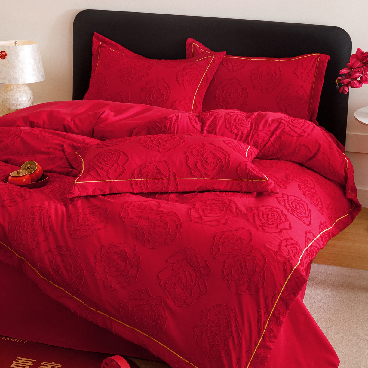 91家纺网 家纺一手货源 找家纺 千希家纺 2025新款加厚斜纹剪花工艺婚庆四件套（提供买家秀） 真爱永恒