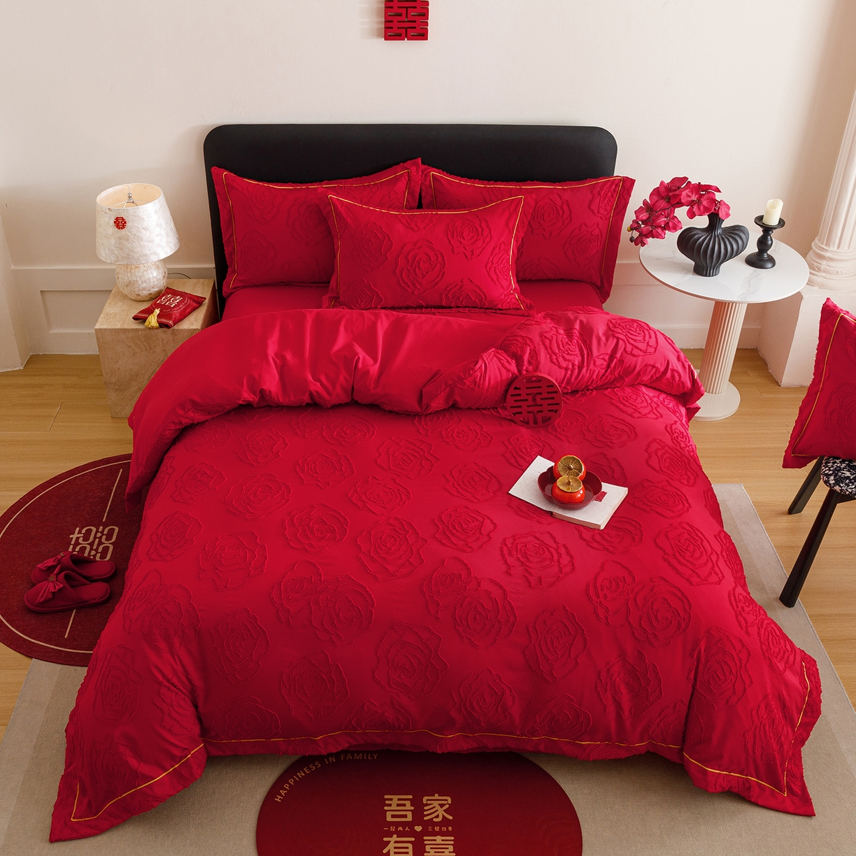 91家纺网 家纺一手货源 找家纺 千希家纺 2025新款加厚斜纹剪花工艺婚庆四件套（提供买家秀） 真爱永恒