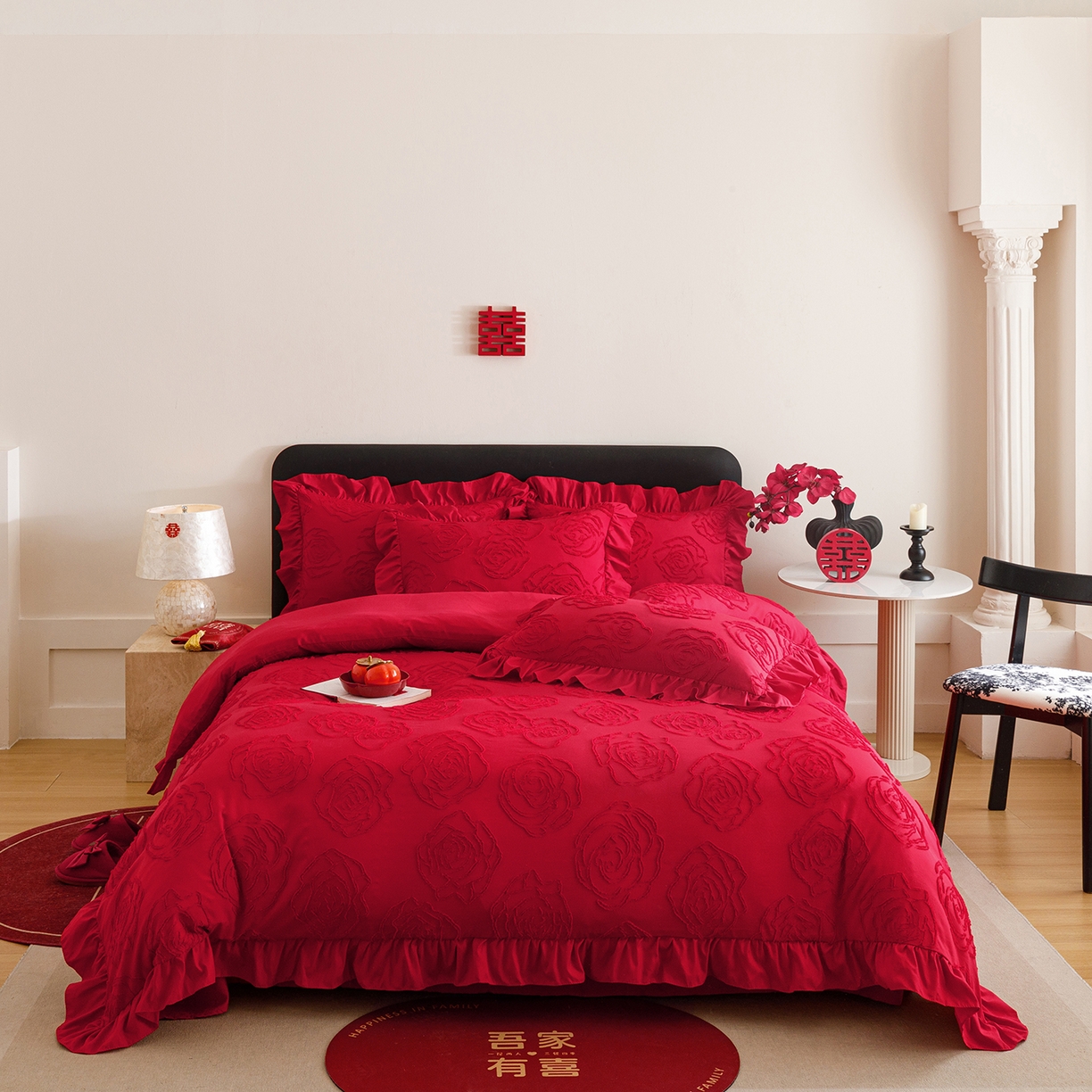 91家纺网 家纺一手货源 找家纺 （总）千希家纺 2025新款加厚斜纹剪花工艺婚庆四件套（提供买家秀）