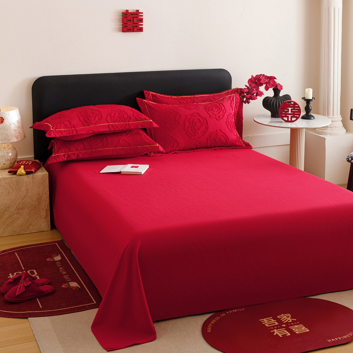 91家纺网 家纺一手货源 找家纺 千希家纺 2025新款加厚斜纹剪花工艺婚庆四件套（提供买家秀） 真爱永恒