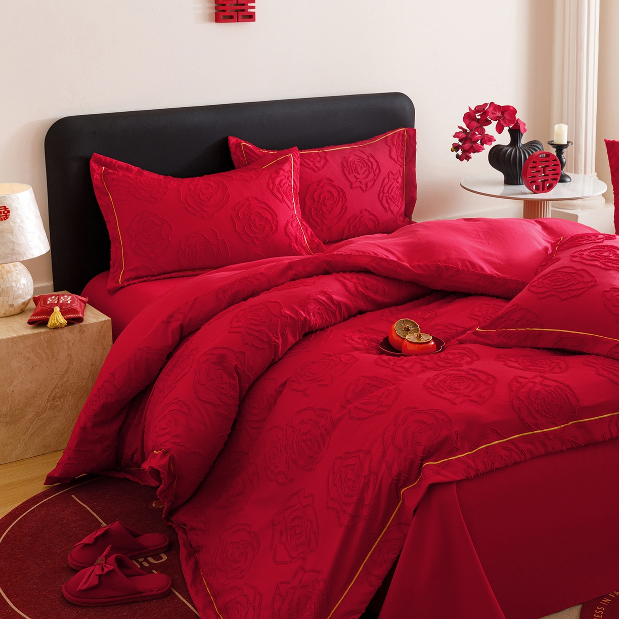 千希家纺 2025新款加厚斜纹剪花工艺婚庆四件套（提供买家秀） 真爱永恒