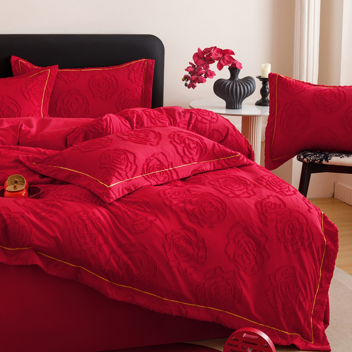 91家纺网 家纺一手货源 找家纺 千希家纺 2025新款加厚斜纹剪花工艺婚庆四件套（提供买家秀） 真爱永恒