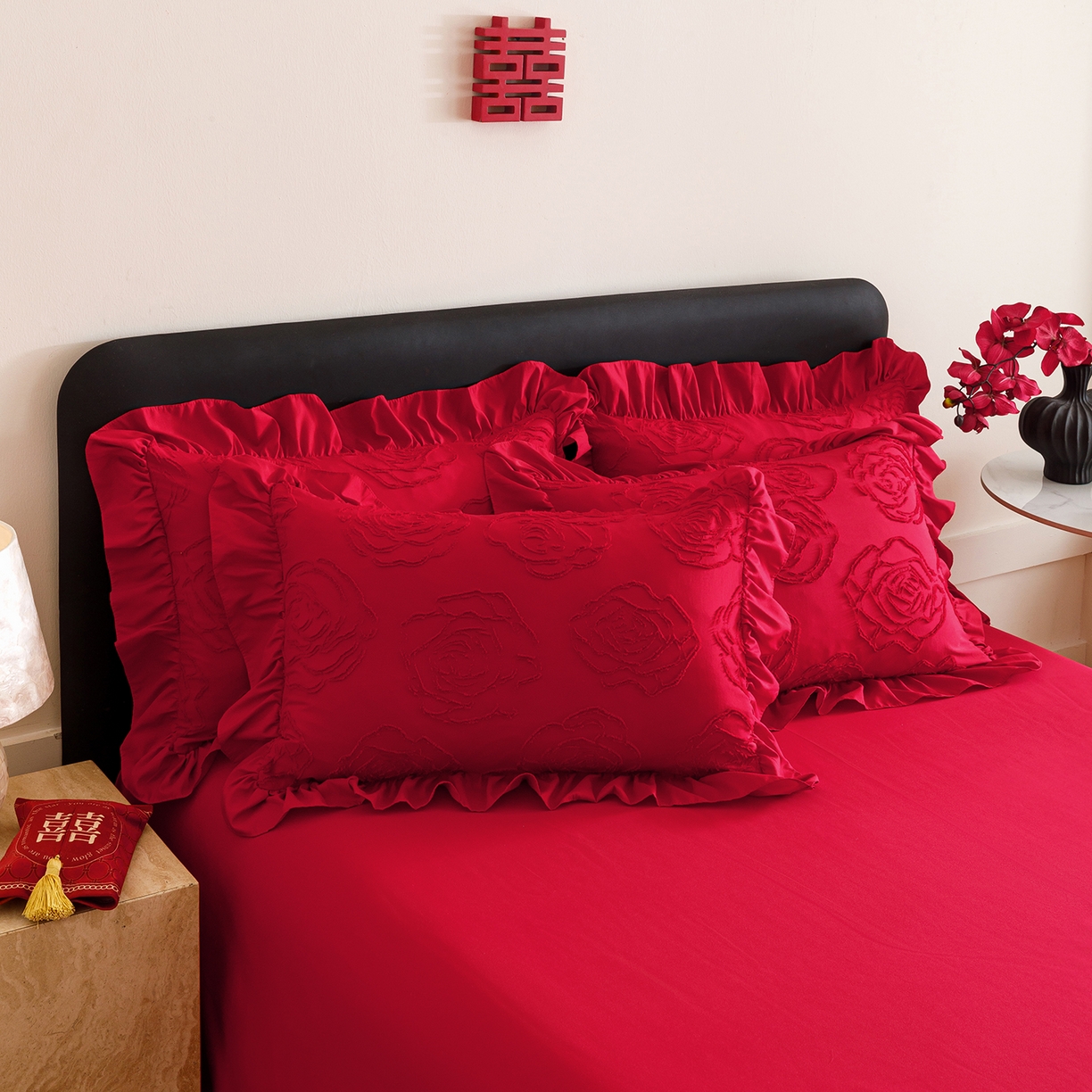 91家纺网 家纺一手货源 找家纺 （总）千希家纺 2025新款加厚斜纹剪花工艺婚庆四件套（提供买家秀）