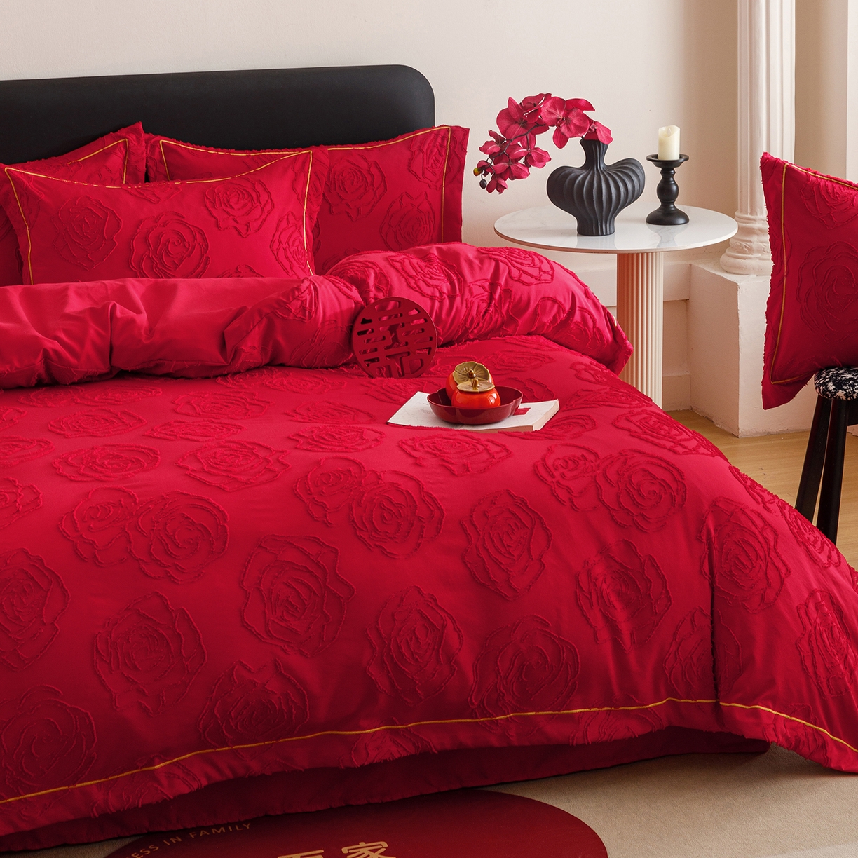 91家纺网 家纺一手货源 找家纺 千希家纺 2025新款加厚斜纹剪花工艺婚庆四件套（提供买家秀） 真爱永恒