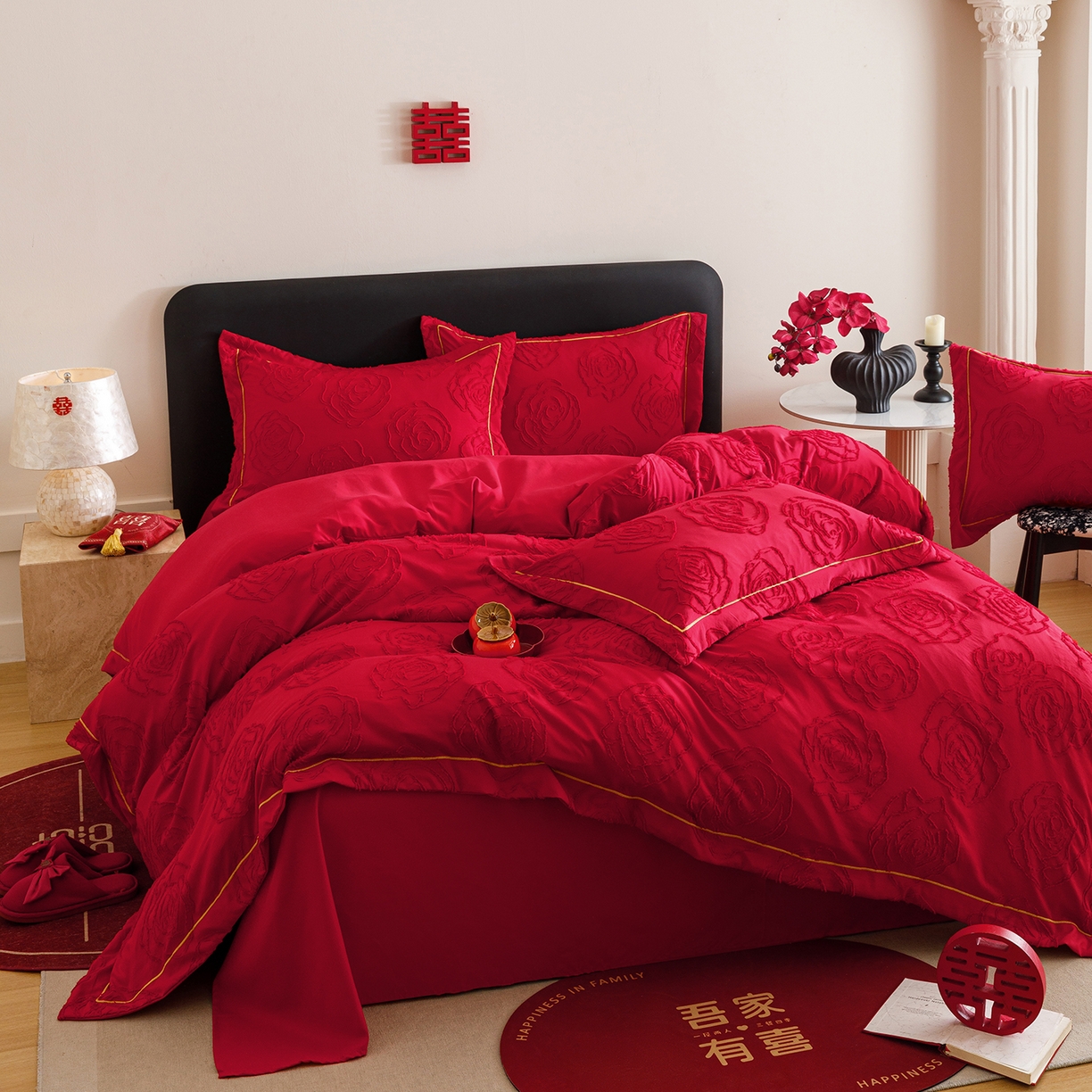 91家纺网 家纺一手货源 找家纺 千希家纺 2025新款加厚斜纹剪花工艺婚庆四件套（提供买家秀） 真爱永恒