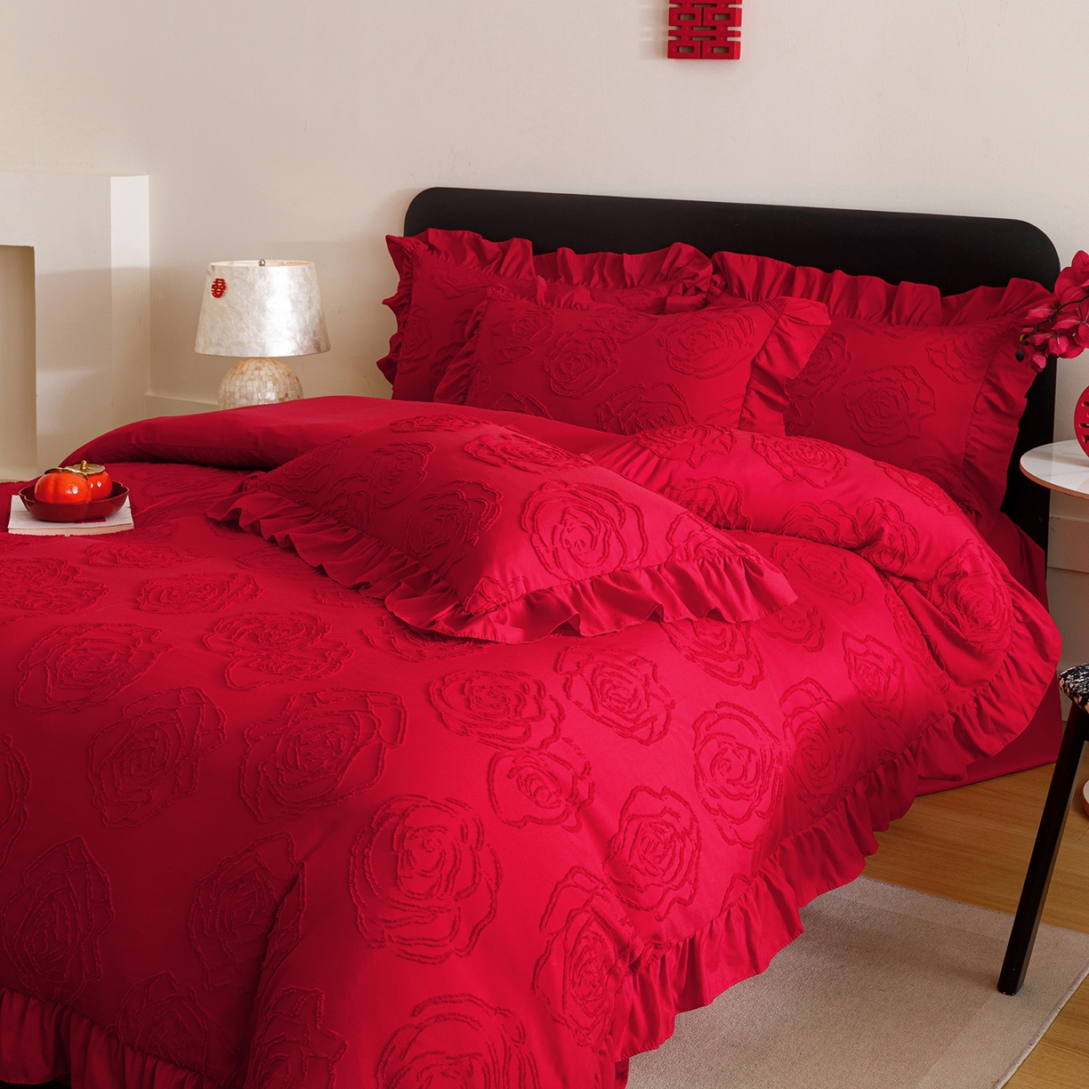 91家纺网 家纺一手货源 找家纺 （总）千希家纺 2025新款加厚斜纹剪花工艺婚庆四件套（提供买家秀）