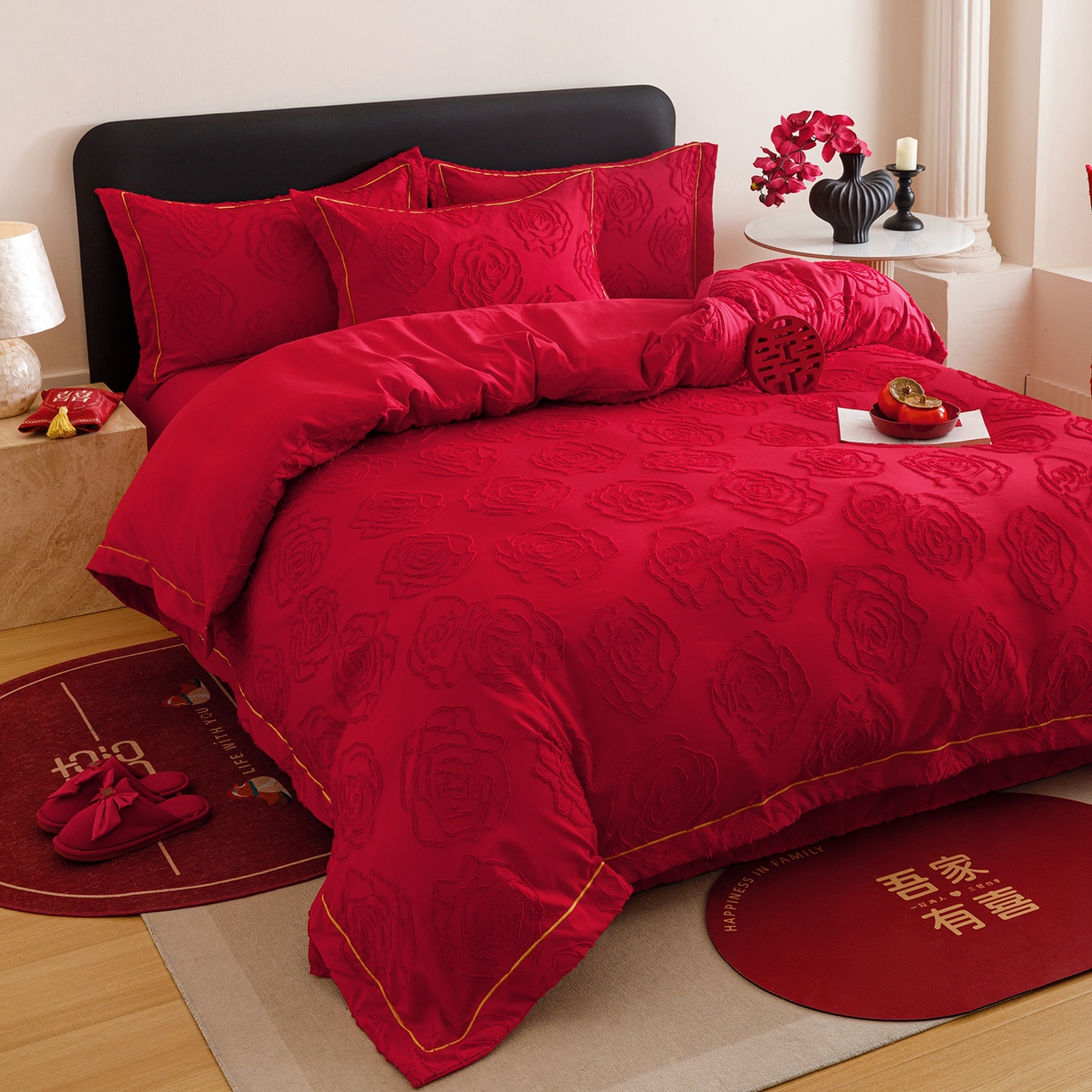 91家纺网 家纺一手货源 找家纺 千希家纺 2025新款加厚斜纹剪花工艺婚庆四件套（提供买家秀） 真爱永恒