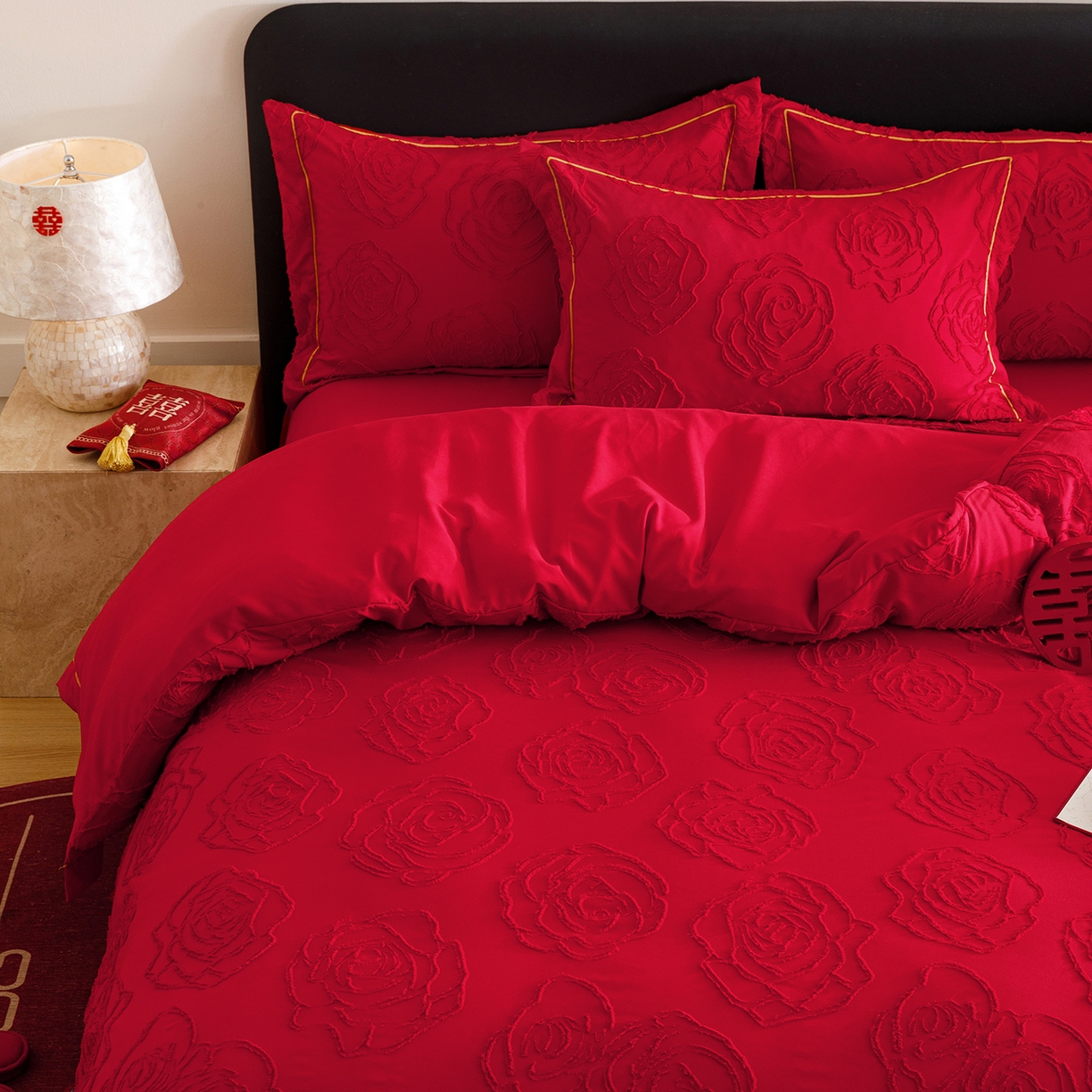 91家纺网 家纺一手货源 找家纺 千希家纺 2025新款加厚斜纹剪花工艺婚庆四件套（提供买家秀） 真爱永恒