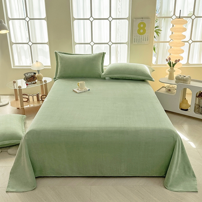 91家纺网 家纺一手货源 找家纺 悠米悠家 2025新款保暖舒适牛奶绒单品床单 绿色