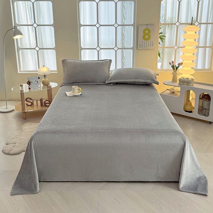 91家纺网 家纺一手货源 找家纺 悠米悠家 2025新款保暖舒适牛奶绒单品床单 灰色