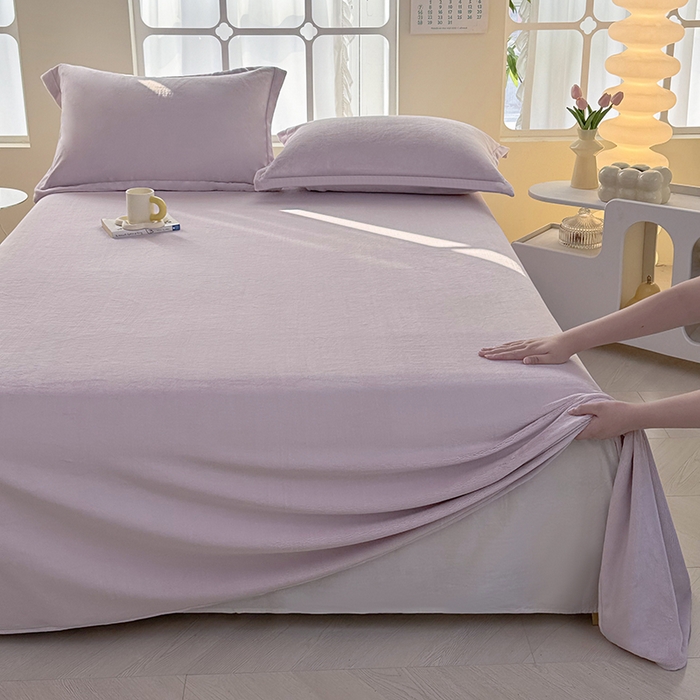 91家纺网 家纺一手货源 找家纺 悠米悠家 2025新款保暖舒适牛奶绒单品床单 粉紫色