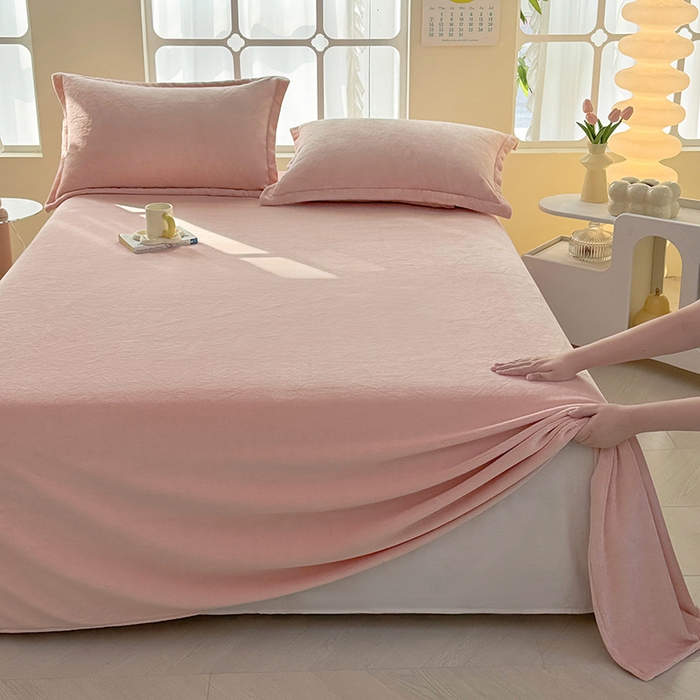 91家纺网 家纺一手货源 找家纺 悠米悠家 2025新款保暖舒适牛奶绒单品床单 粉色