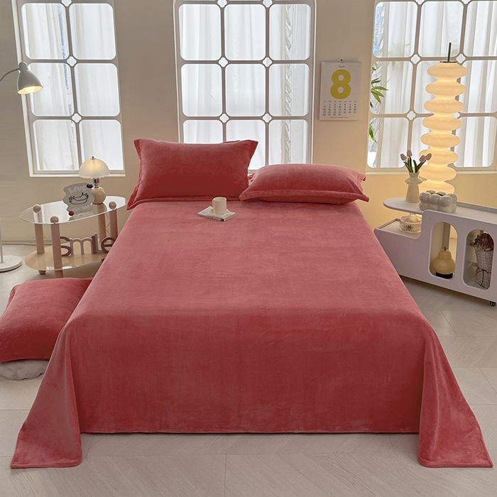 91家纺网 家纺一手货源 找家纺 悠米悠家 2025新款保暖舒适牛奶绒单品床单 西瓜粉