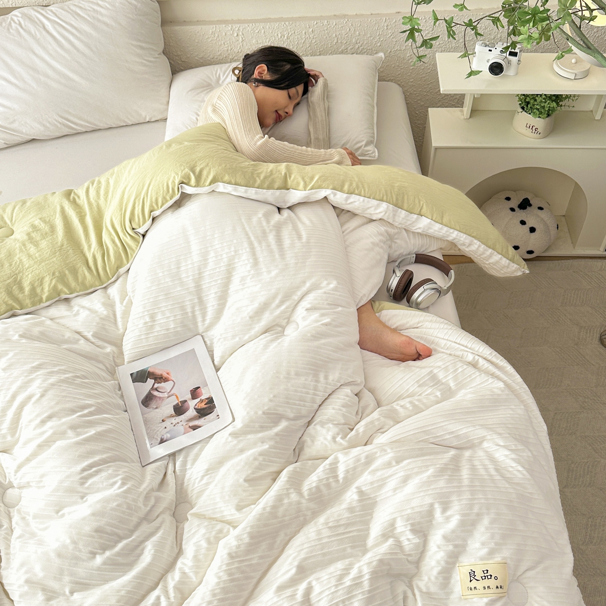 91家纺网 家纺一手货源 找家纺 尊妙被业 2025新款新疆棉花被冬被春秋被被子被芯-良品条纹 良品条白+绿