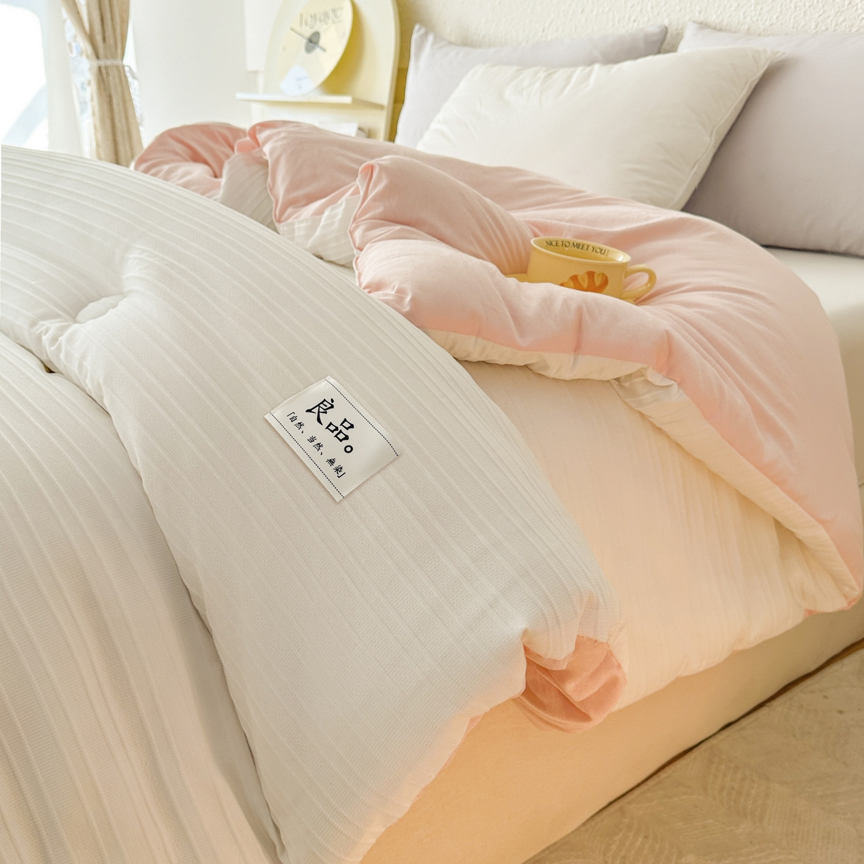 91家纺网 家纺一手货源 找家纺 尊妙被业 2025新款新疆棉花被冬被春秋被被子被芯-良品条纹 良品条白+粉