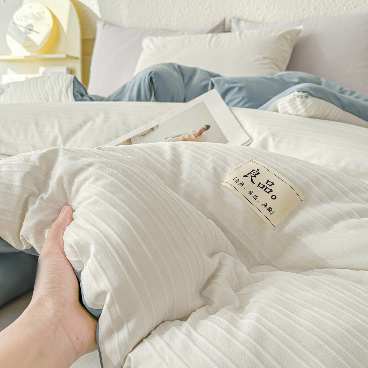 91家纺网 家纺一手货源 找家纺 尊妙被业 2025新款新疆棉花被冬被春秋被被子被芯-良品条纹 良品条白+蓝
