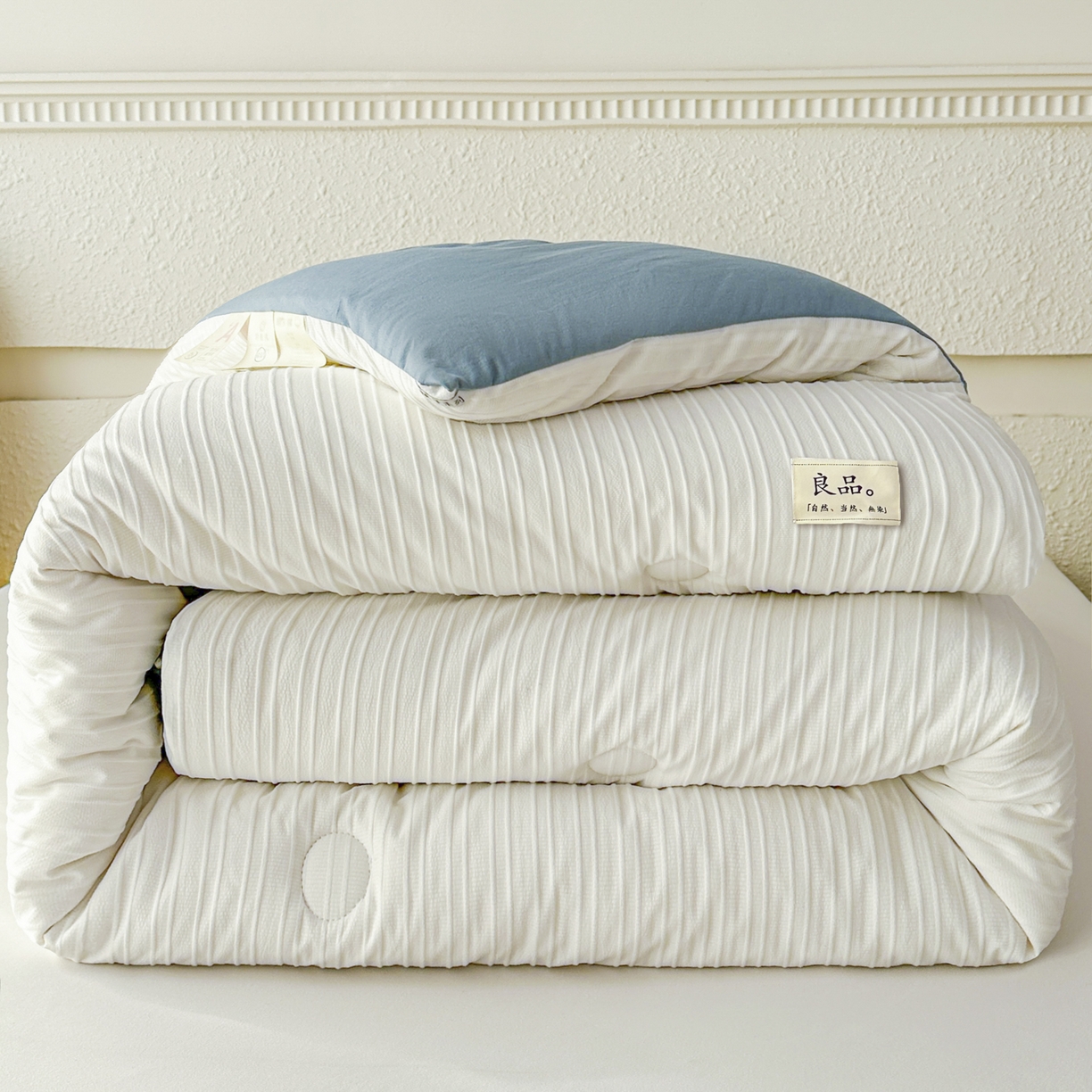 91家纺网 家纺一手货源 找家纺 尊妙被业 2025新款新疆棉花被冬被春秋被被子被芯-良品条纹 良品条白+蓝