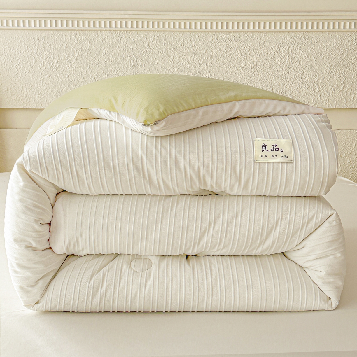 91家纺网 家纺一手货源 找家纺 尊妙被业 2025新款新疆棉花被冬被春秋被被子被芯-良品条纹 良品条白+绿