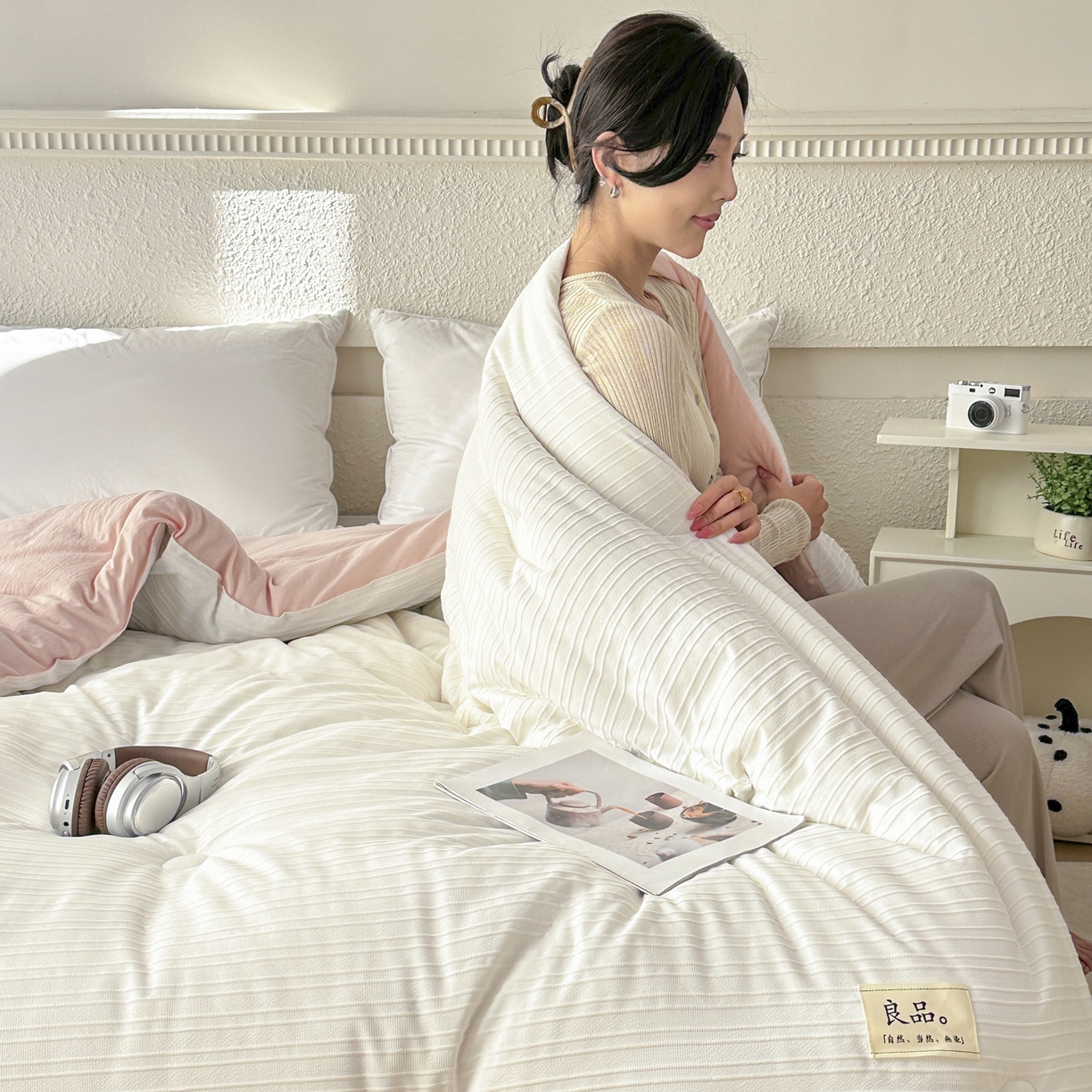 91家纺网 家纺一手货源 找家纺 尊妙被业 2025新款新疆棉花被冬被春秋被被子被芯-良品条纹 良品条白+粉