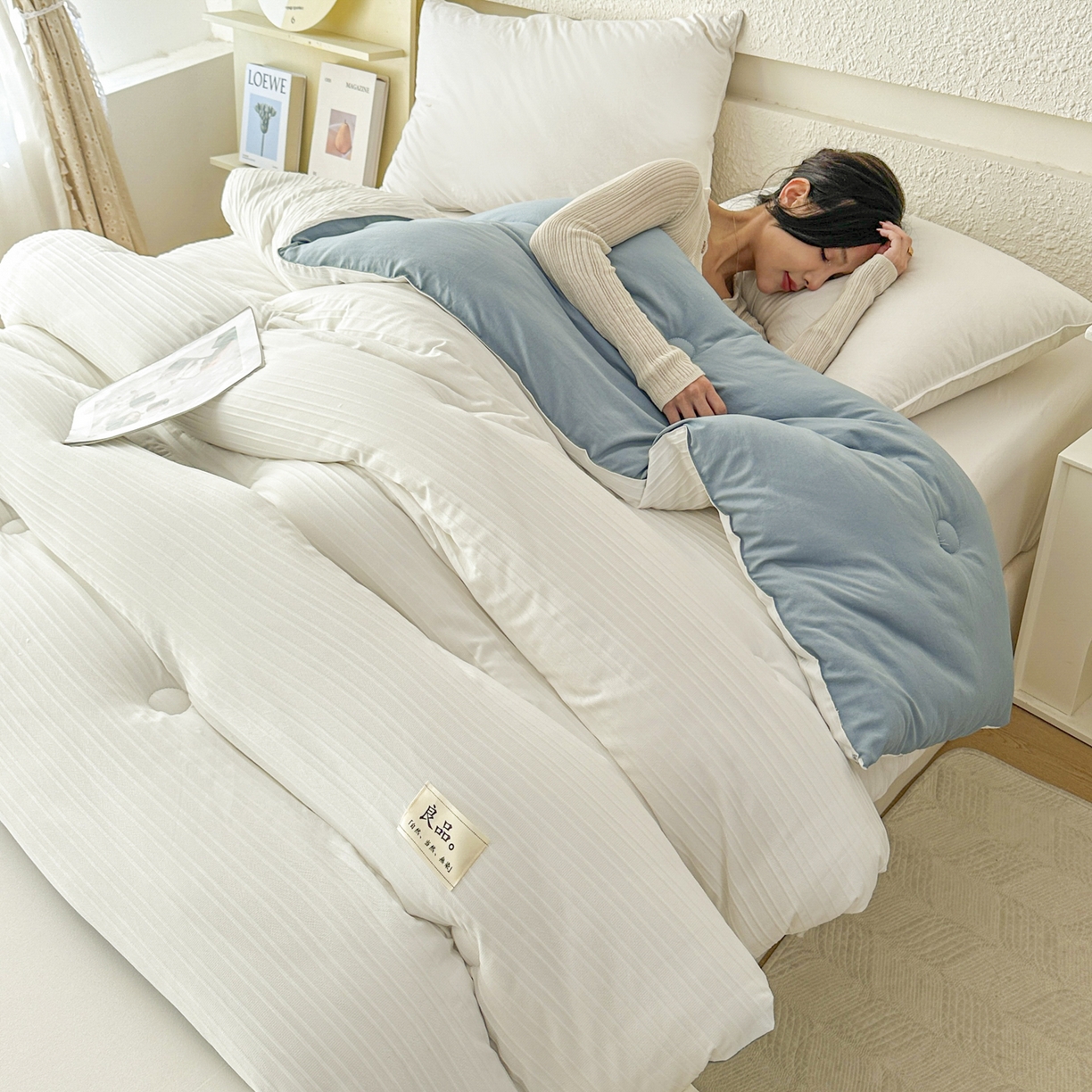 91家纺网 家纺一手货源 找家纺 尊妙被业 2025新款新疆棉花被冬被春秋被被子被芯-良品条纹 良品条白+蓝