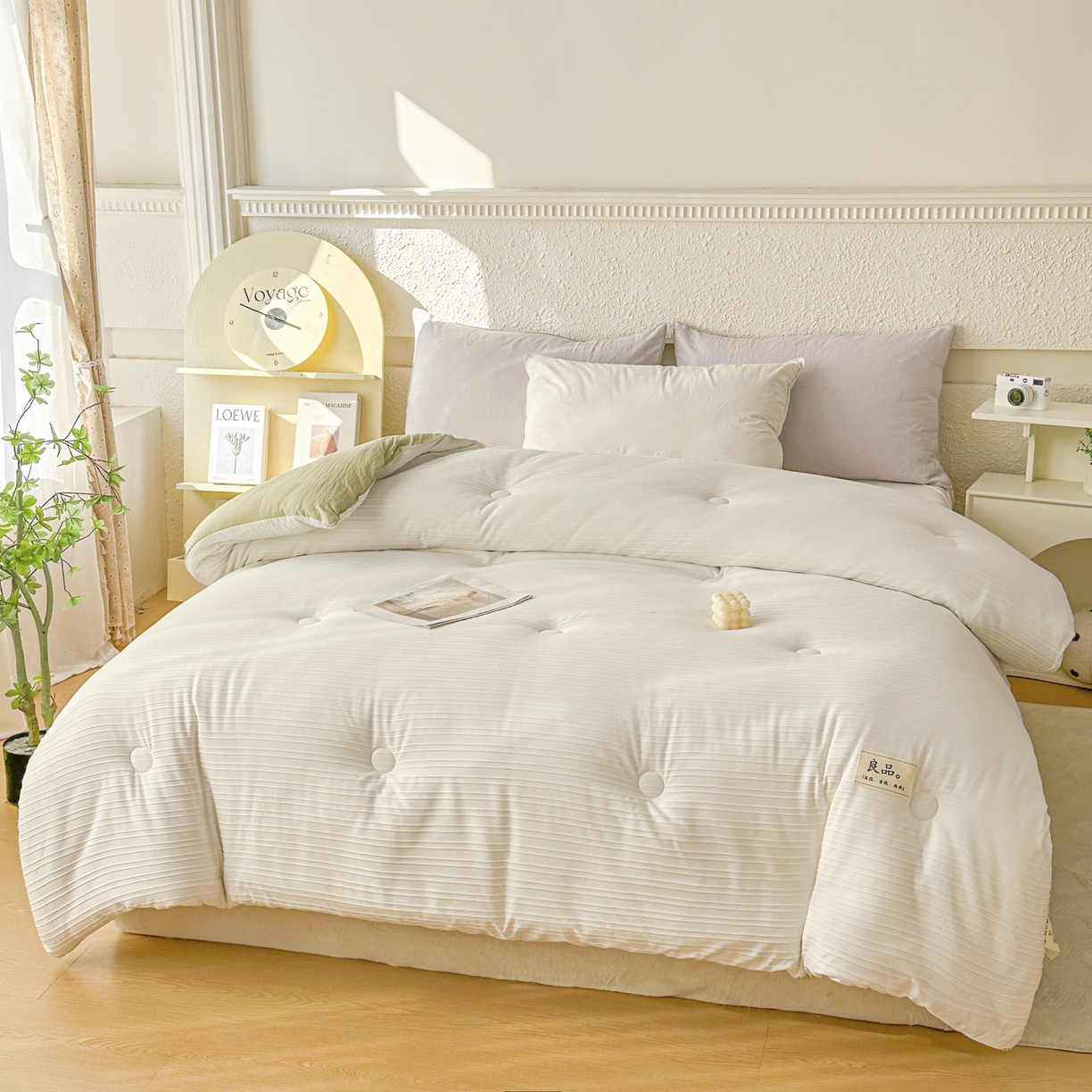 91家纺网 家纺一手货源 找家纺 尊妙被业 2025新款新疆棉花被冬被春秋被被子被芯-良品条纹 良品条白+绿