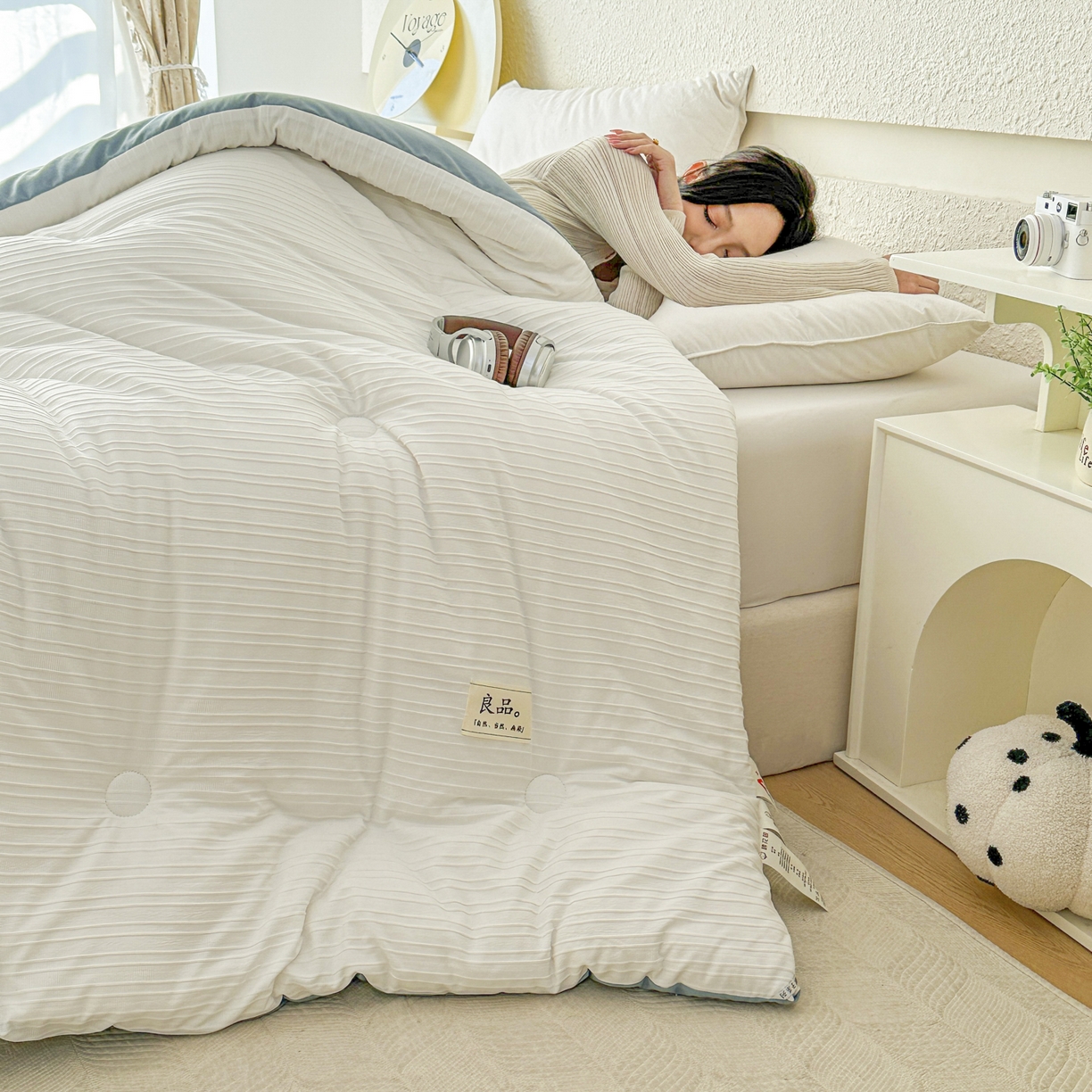 91家纺网 家纺一手货源 找家纺 尊妙被业 2025新款新疆棉花被冬被春秋被被子被芯-良品条纹 良品条白+蓝