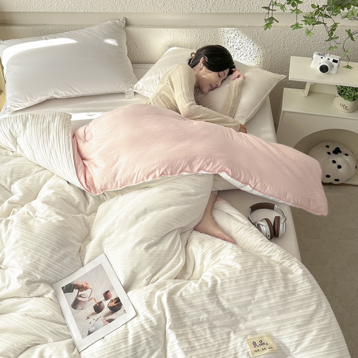 91家纺网 家纺一手货源 找家纺 尊妙被业 2025新款新疆棉花被冬被春秋被被子被芯-良品条纹 良品条白+粉