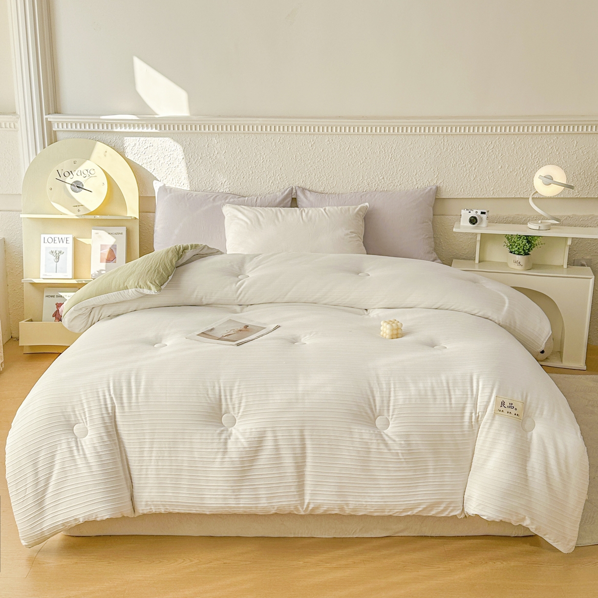 91家纺网 家纺一手货源 找家纺 尊妙被业 2025新款新疆棉花被冬被春秋被被子被芯-良品条纹 良品条白+绿