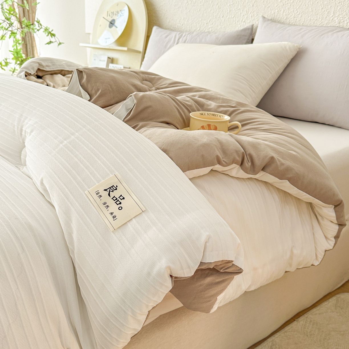 91家纺网 家纺一手货源 找家纺 尊妙被业 2025新款新疆棉花被冬被春秋被被子被芯-良品条纹 良品条白+咖