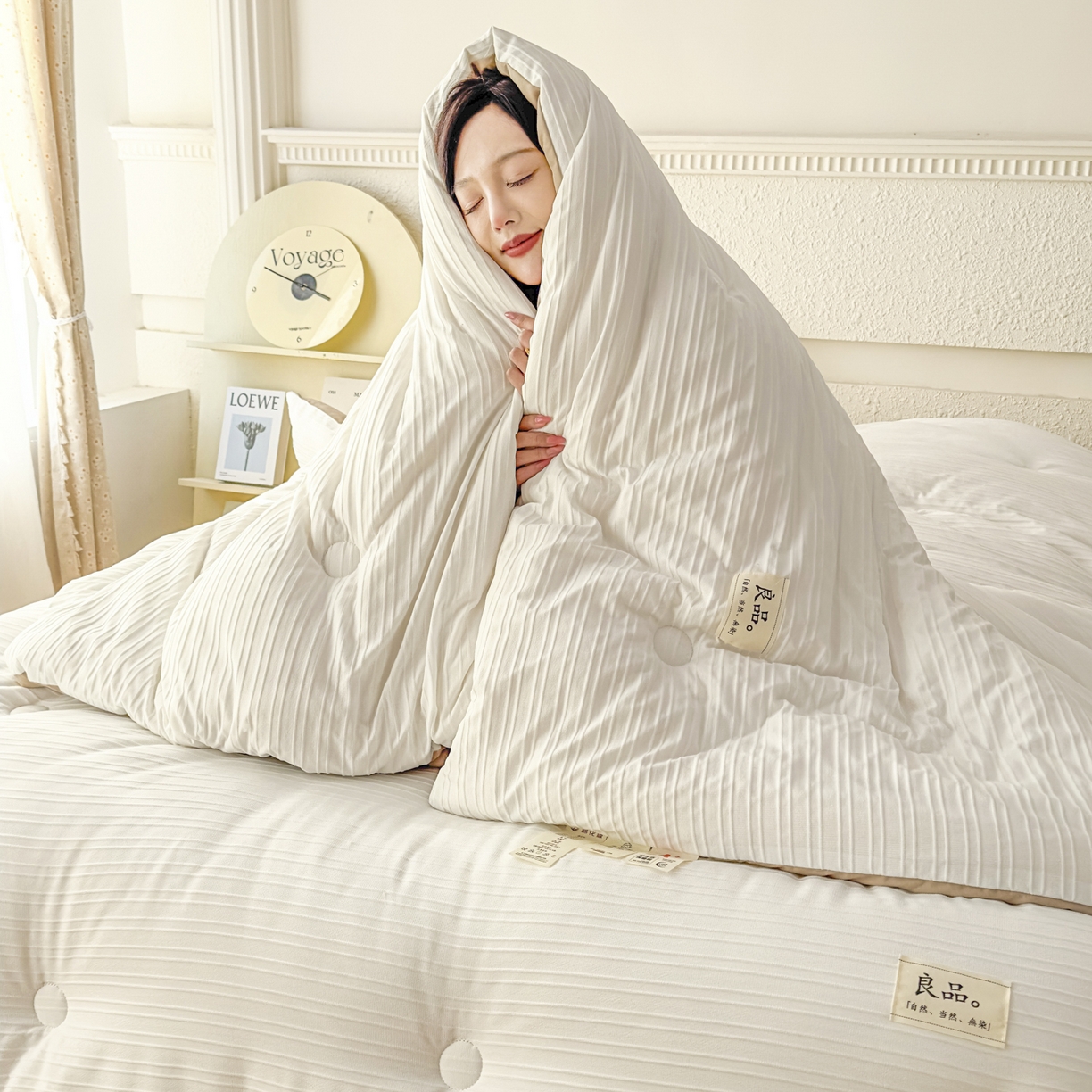 91家纺网 家纺一手货源 找家纺 尊妙被业 2025新款新疆棉花被冬被春秋被被子被芯-良品条纹 良品条白+咖