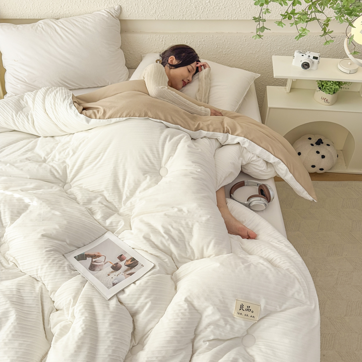 91家纺网 家纺一手货源 找家纺 尊妙被业 2025新款新疆棉花被冬被春秋被被子被芯-良品条纹 良品条白+咖