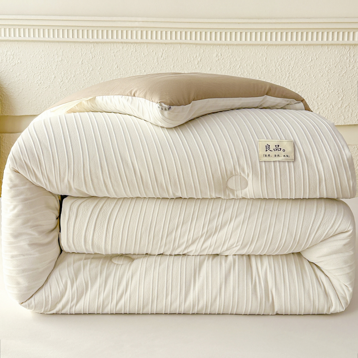 91家纺网 家纺一手货源 找家纺 尊妙被业 2025新款新疆棉花被冬被春秋被被子被芯-良品条纹 良品条白+咖