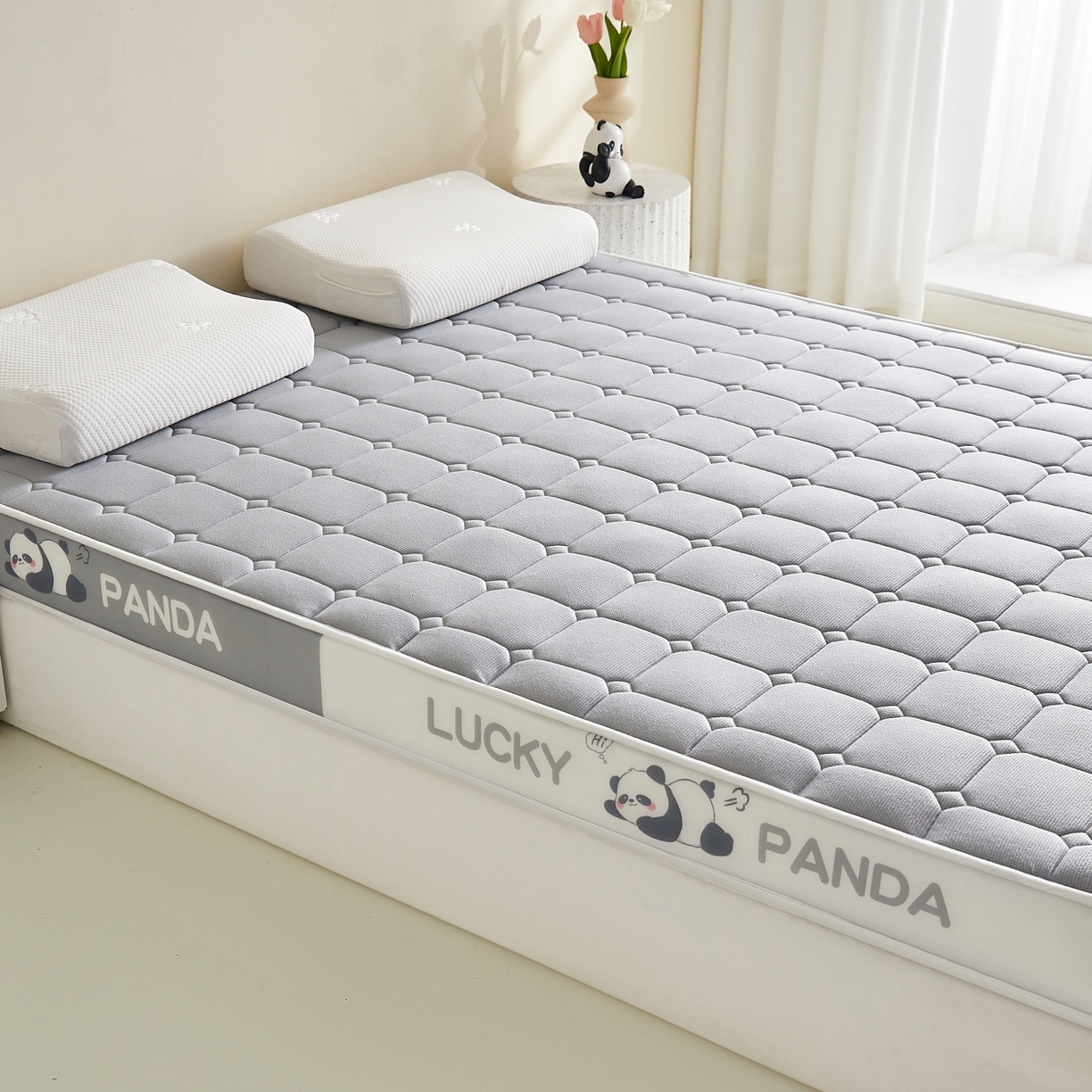 91家纺网 家纺一手货源 找家纺 鑫梦莱 2026新款A类华夫格系列乳胶海绵床垫立体款（成人图） 云烟灰（厚约6cm）