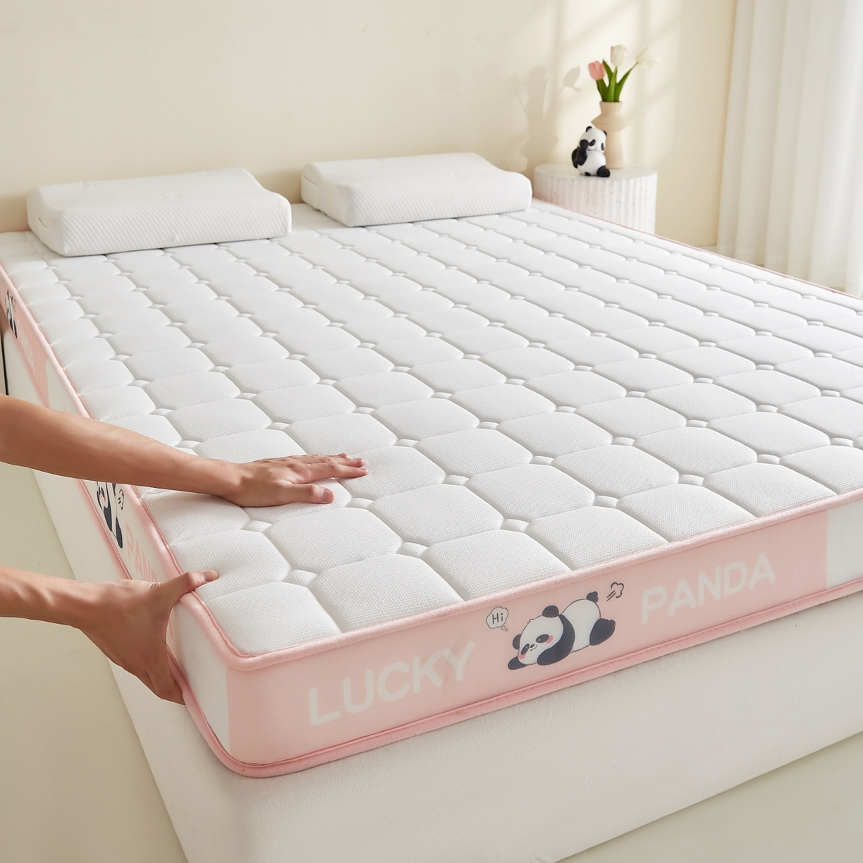 91家纺网 家纺一手货源 找家纺 鑫梦莱 2026新款A类华夫格系列乳胶海绵床垫立体款（成人图） 蜜桃粉（厚约6cm）