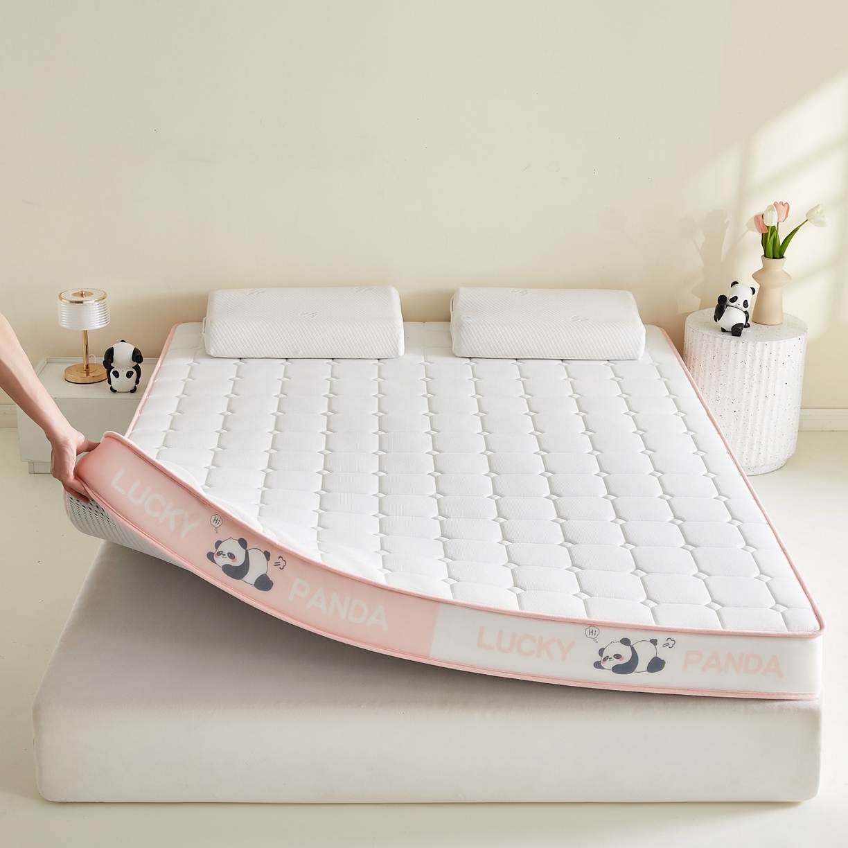91家纺网 家纺一手货源 找家纺 鑫梦莱 2026新款A类华夫格系列乳胶海绵床垫立体款（成人图） 蜜桃粉（厚约6cm）