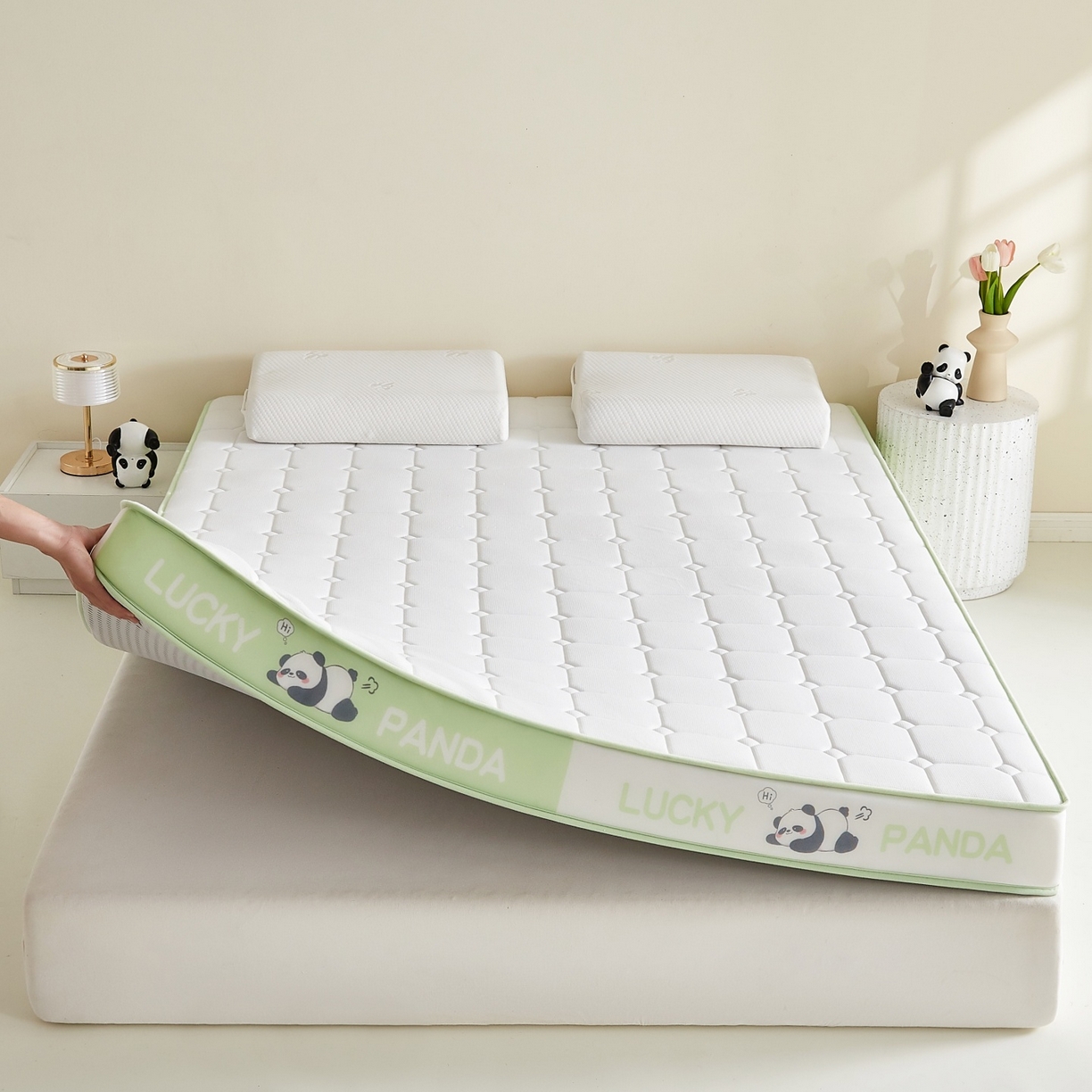 91家纺网 家纺一手货源 找家纺 鑫梦莱 2026新款A类华夫格系列乳胶海绵床垫立体款（成人图） 青柠绿（厚约6cm）