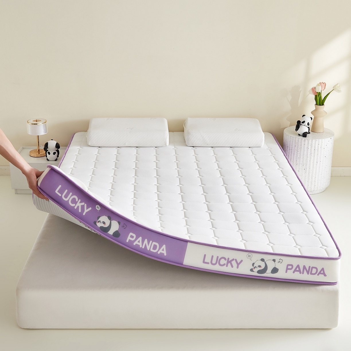 91家纺网 家纺一手货源 找家纺 鑫梦莱 2026新款A类华夫格系列乳胶海绵床垫立体款（成人图） 芋泥紫（厚约6cm）