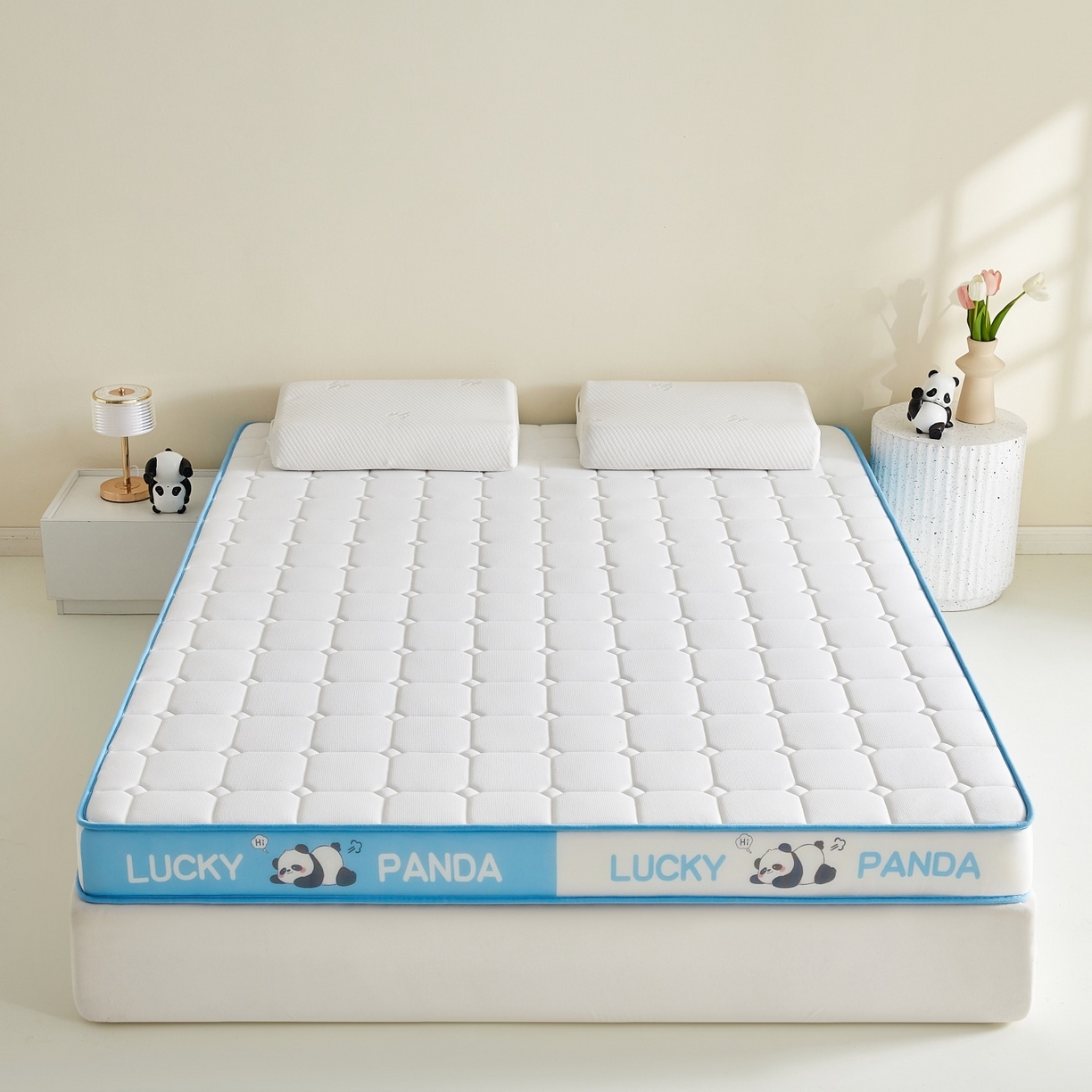 91家纺网 家纺一手货源 找家纺 鑫梦莱 2026新款A类华夫格系列乳胶海绵床垫立体款（成人图） 云水蓝（厚约6cm）